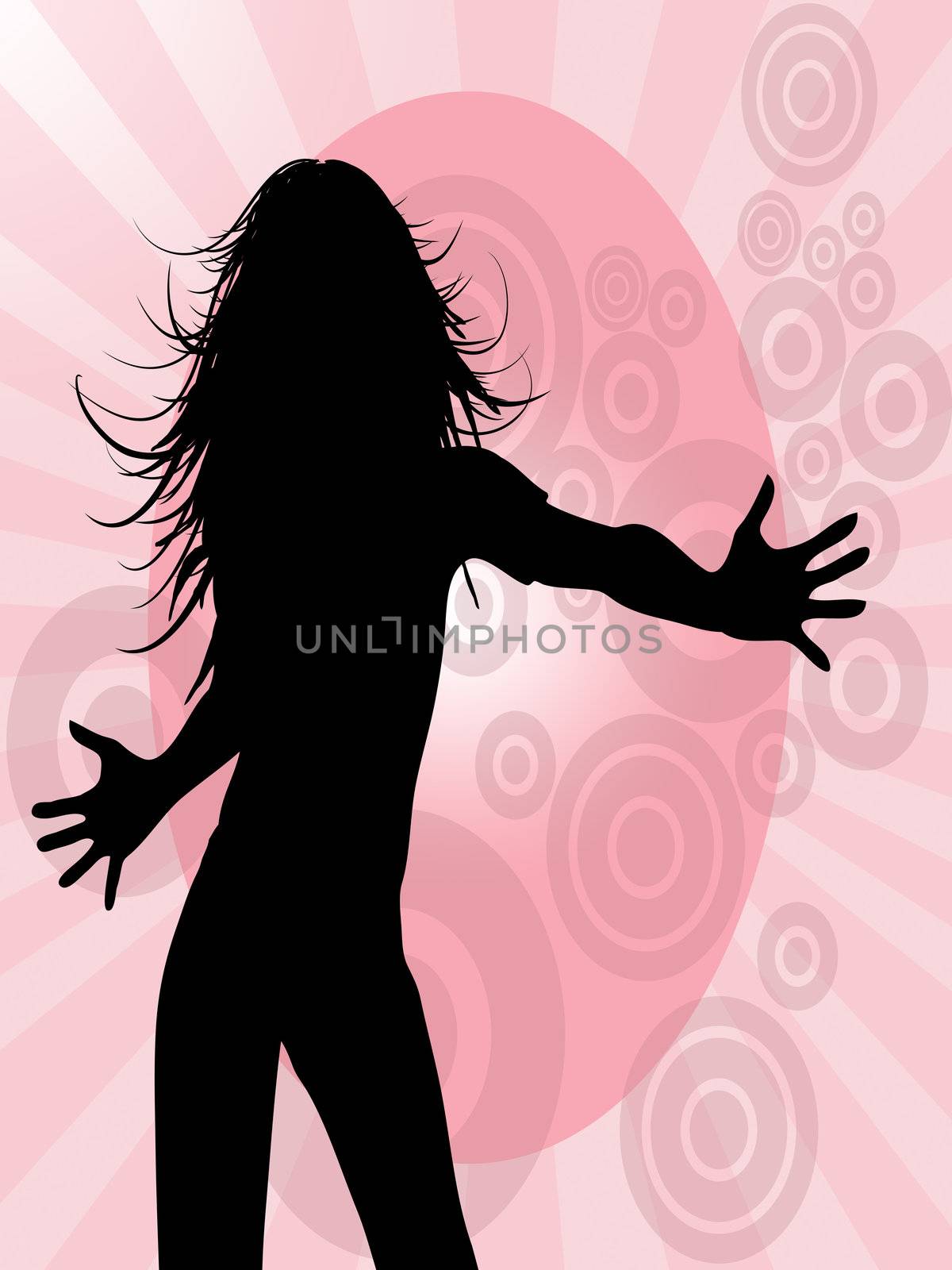 silhouette of dancing woman on background with frame 