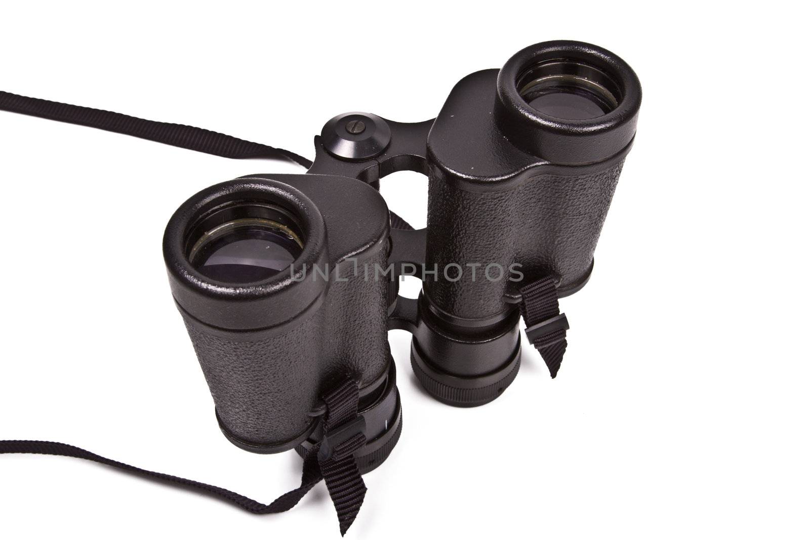 Black binoculars isolated on white background