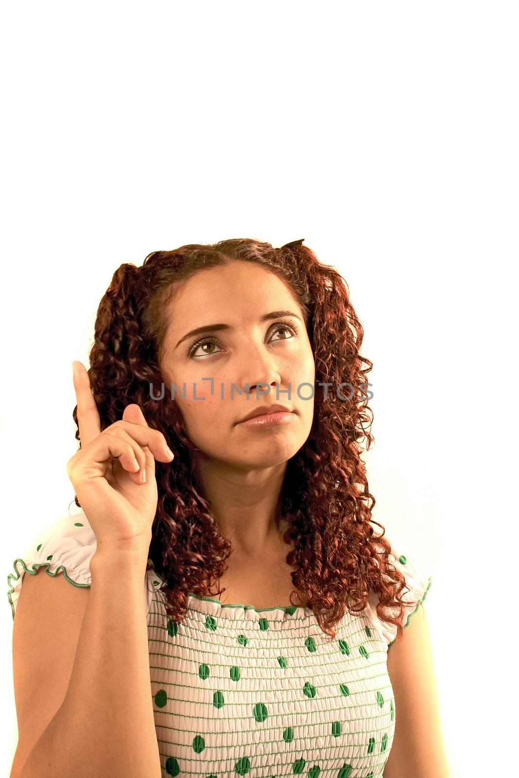 Pretty young Woman portrait with gestures isolated on white