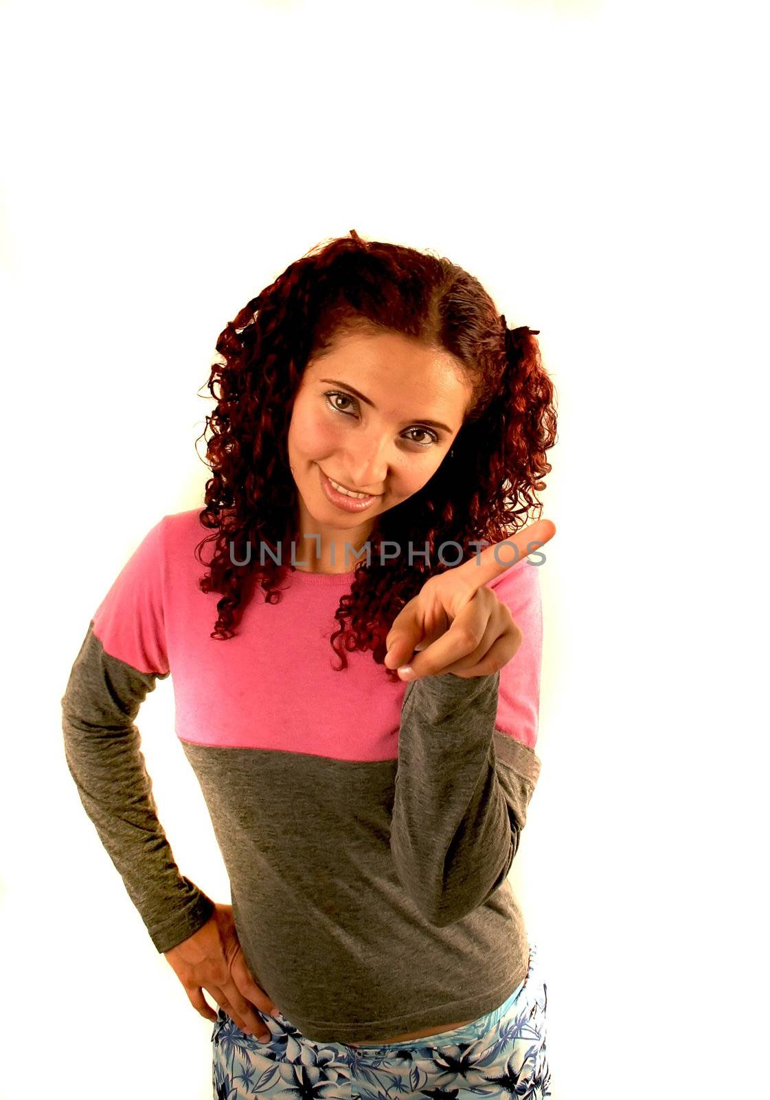 Pretty young Woman portrait with gestures isolated on white