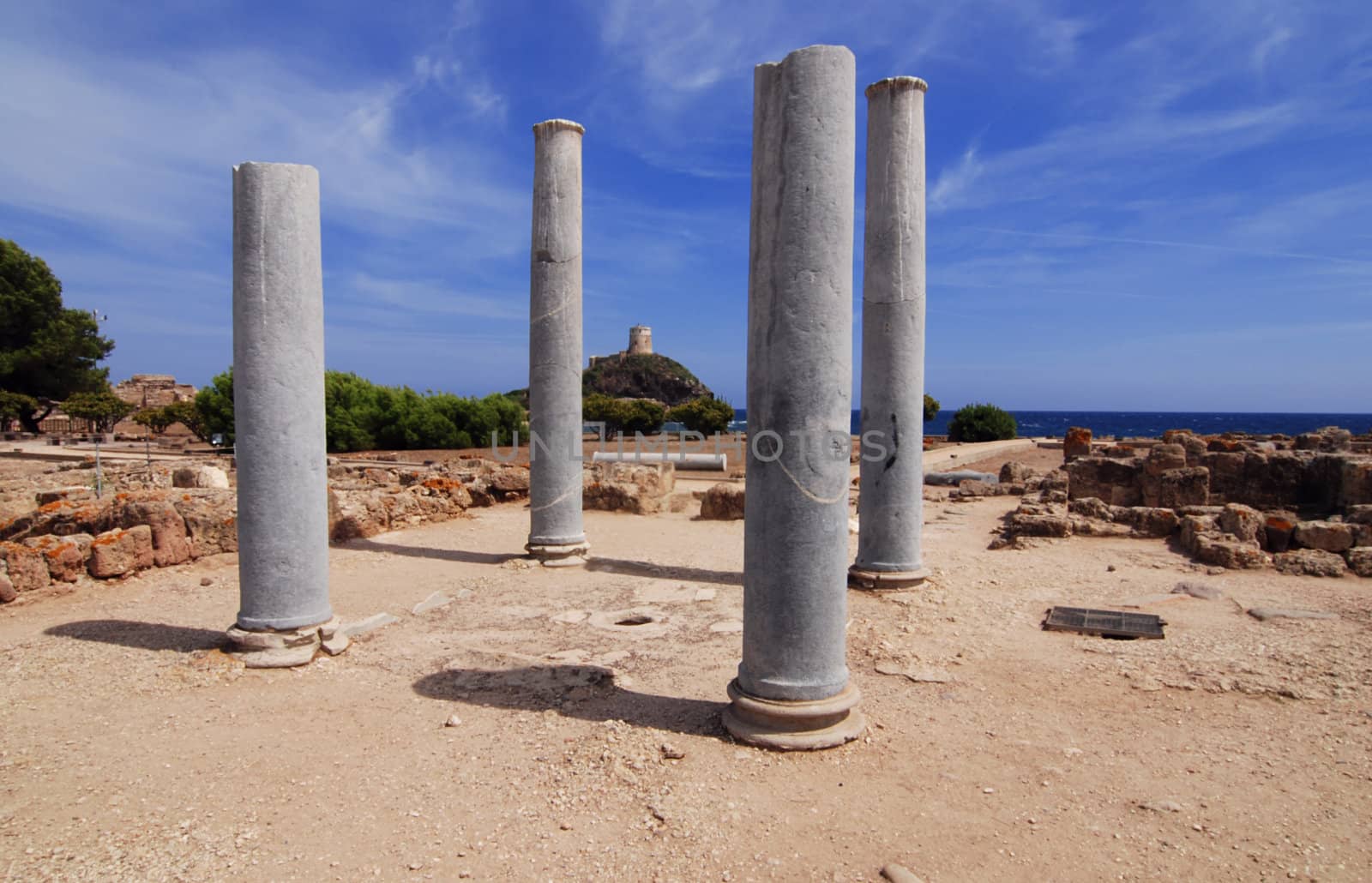 Ancient ruins of Nora on Sardinia in Italy