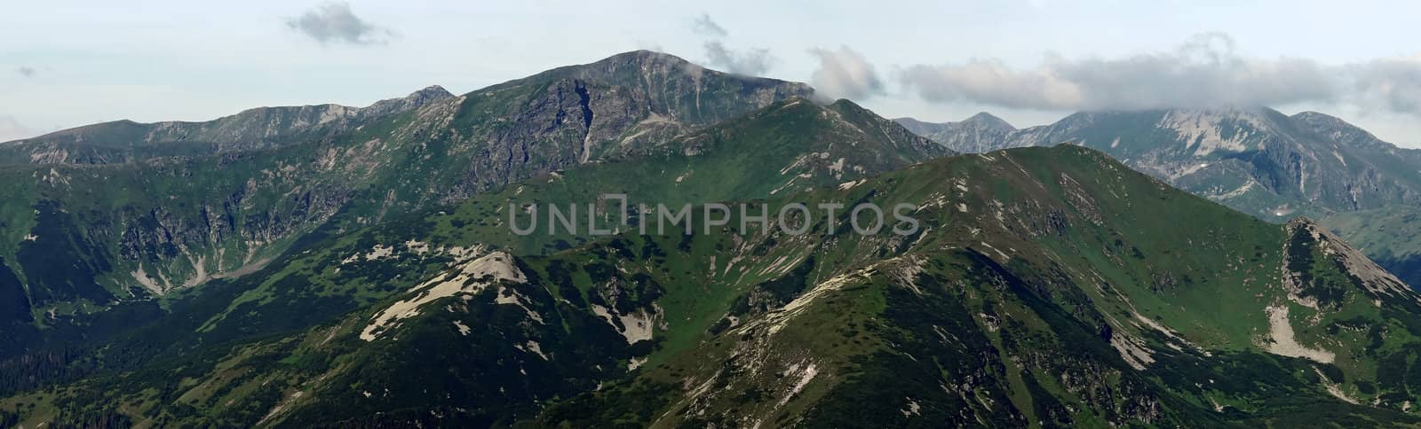 Panoramic view of high rocky mountains