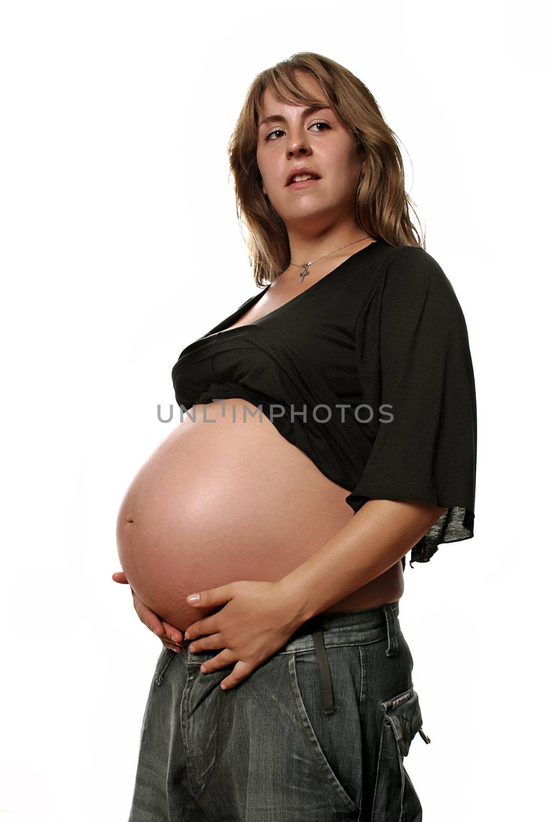 young pregnant woman isolated on white background