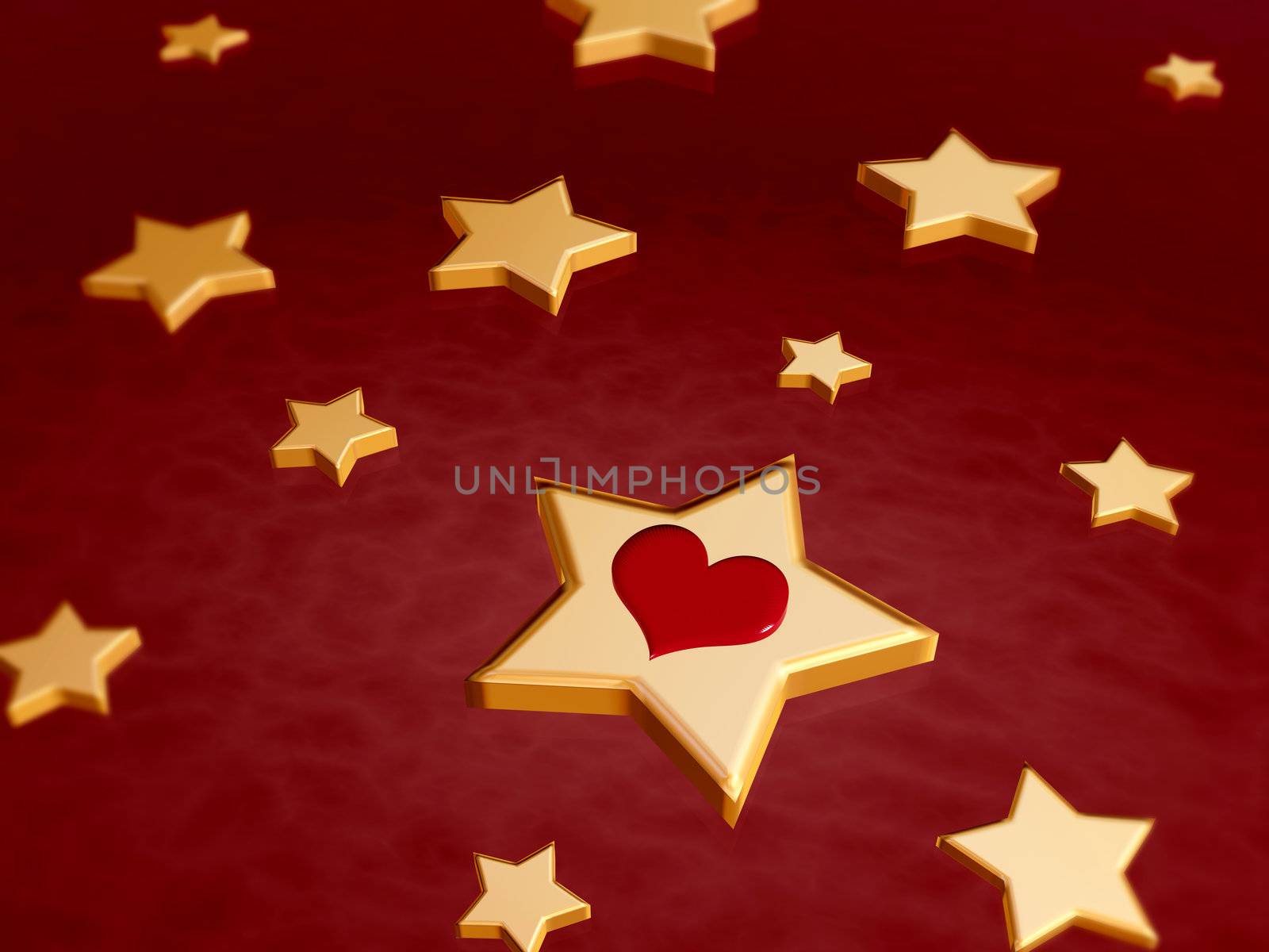 3d golden stars with red heart by marinini