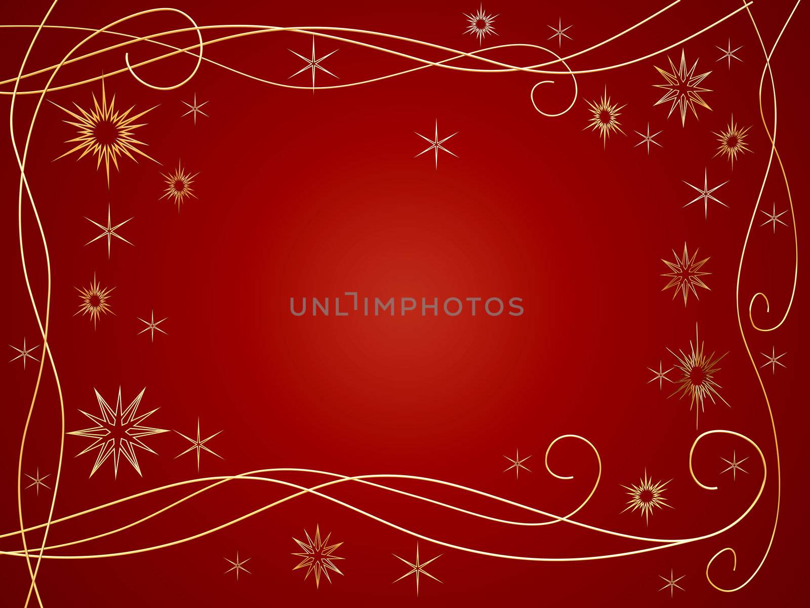 3d golden snowflakes over red background with feather center
