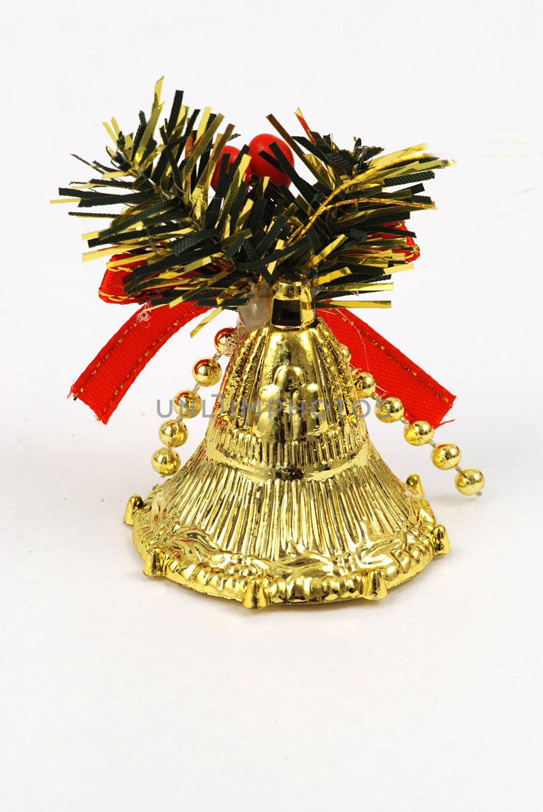 Golden Christmas bell decoration isolated on white