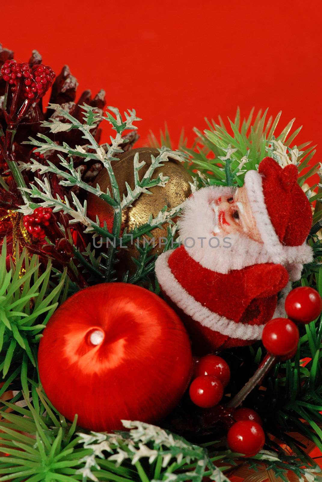 Christmas decoration with Santa on a red background