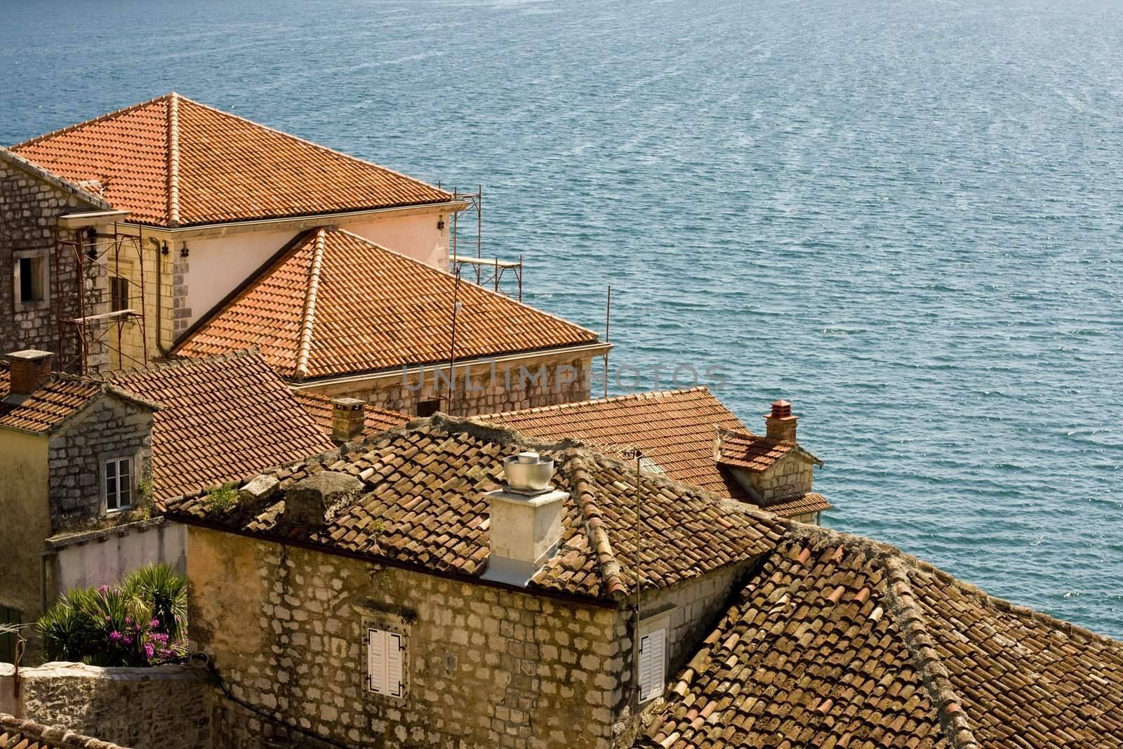 Tiled roofs in the hertzeg-novi, montenegro