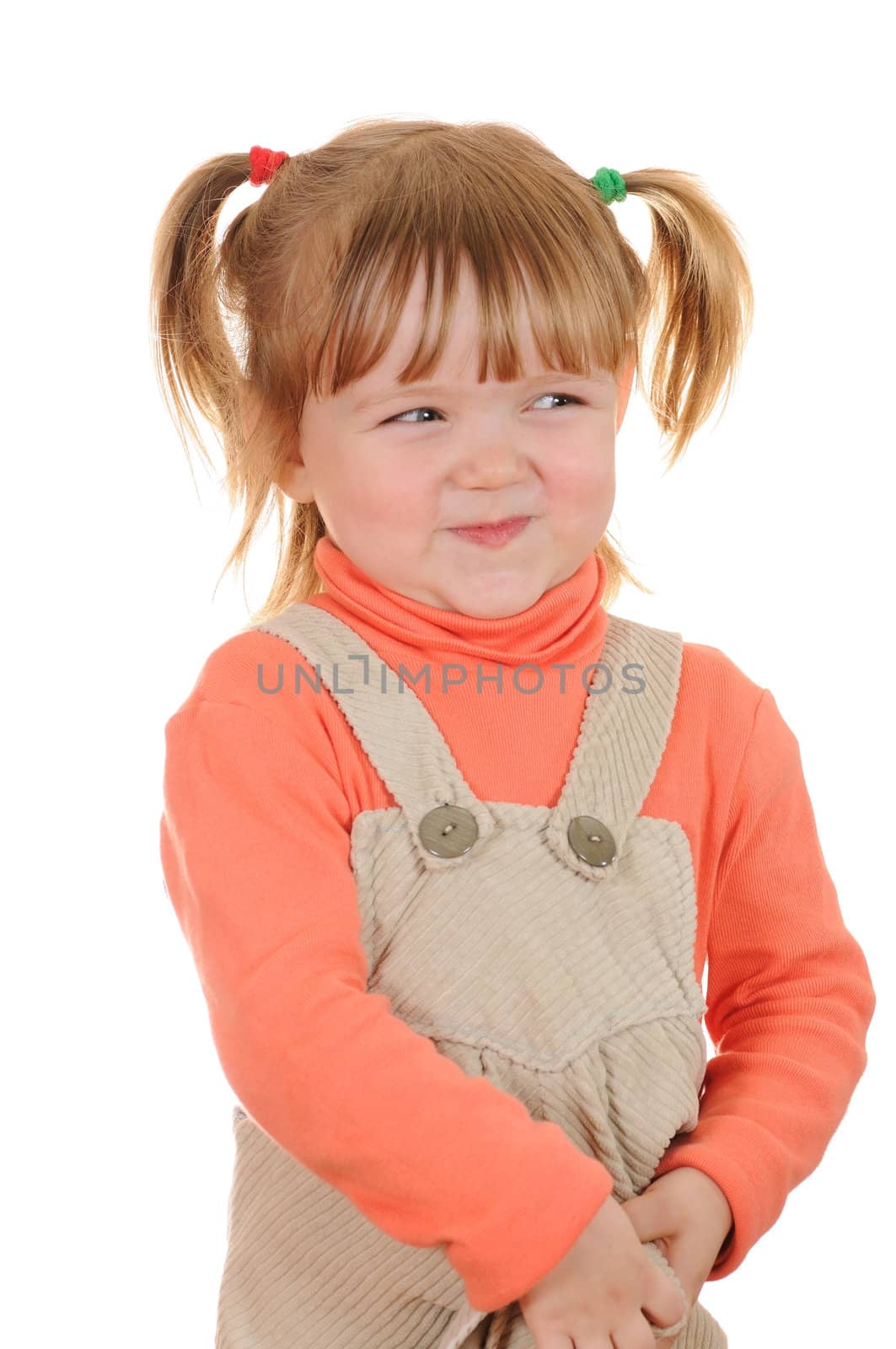 Portrait of the thoughtful girl isolated on white background