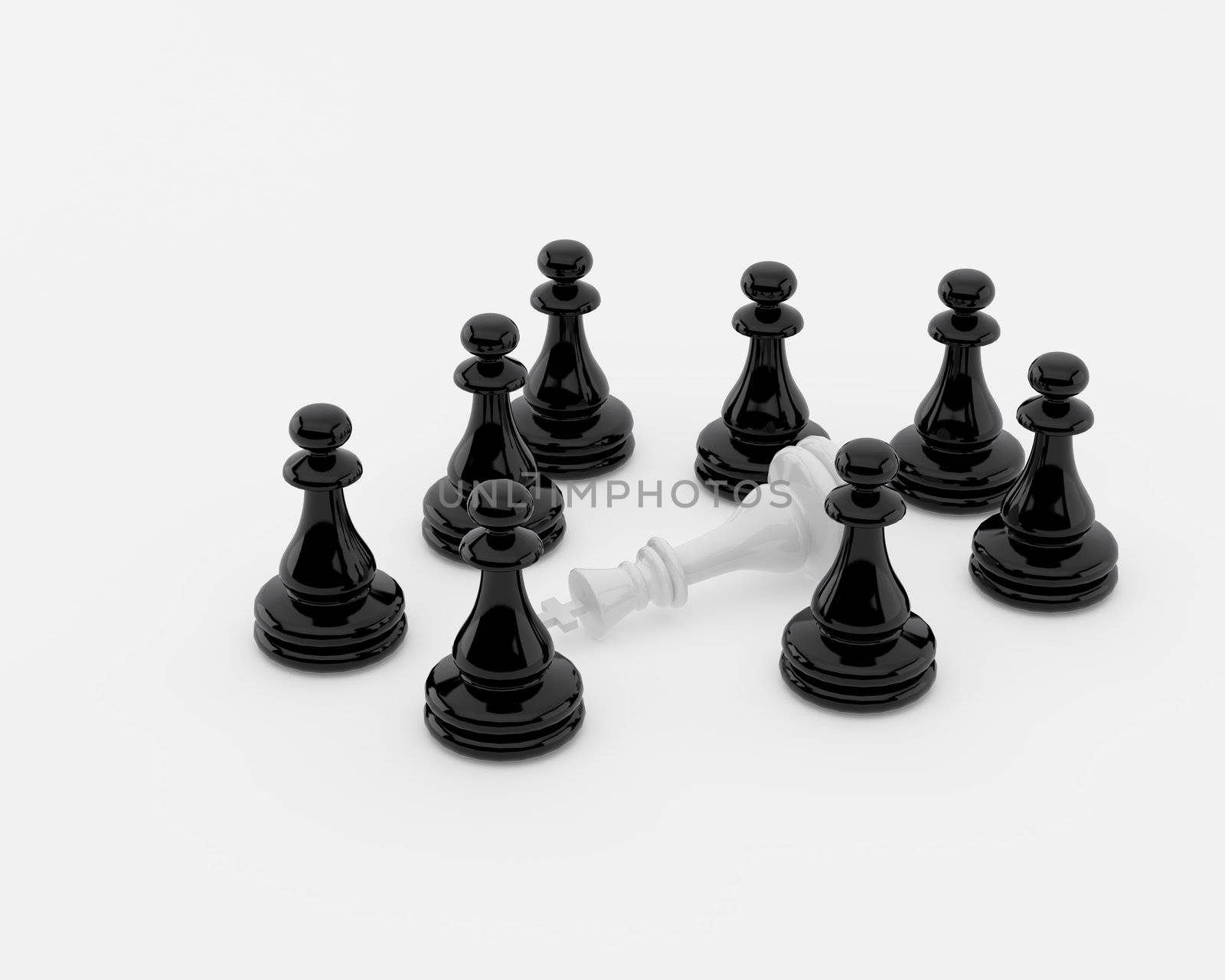 Plastic chess on a white background. Entrapment  of king.