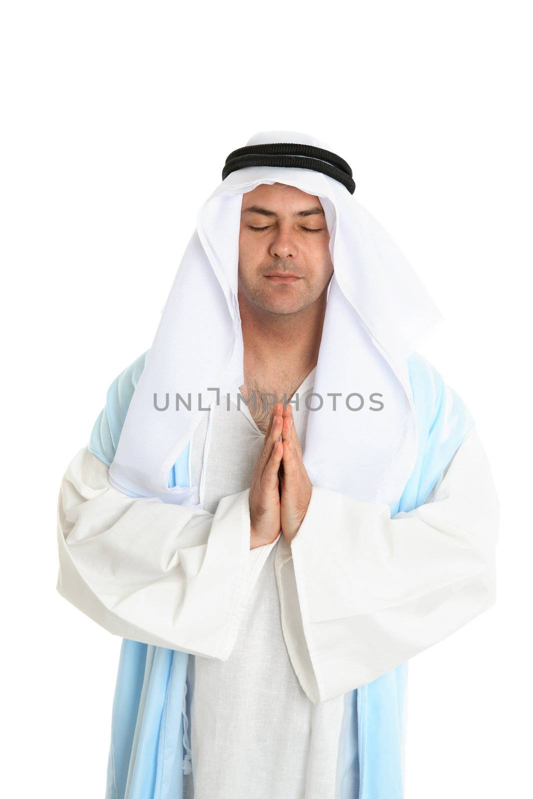 Biblical or middle eastern man in silent prayer
