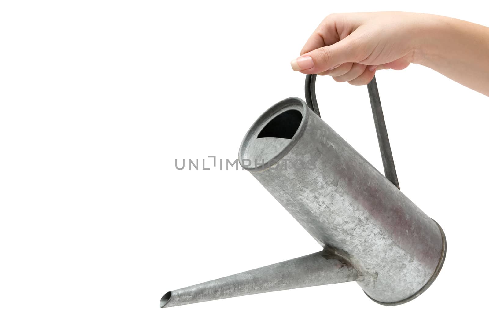 Woman holding a watering can. Isolated on a white background.