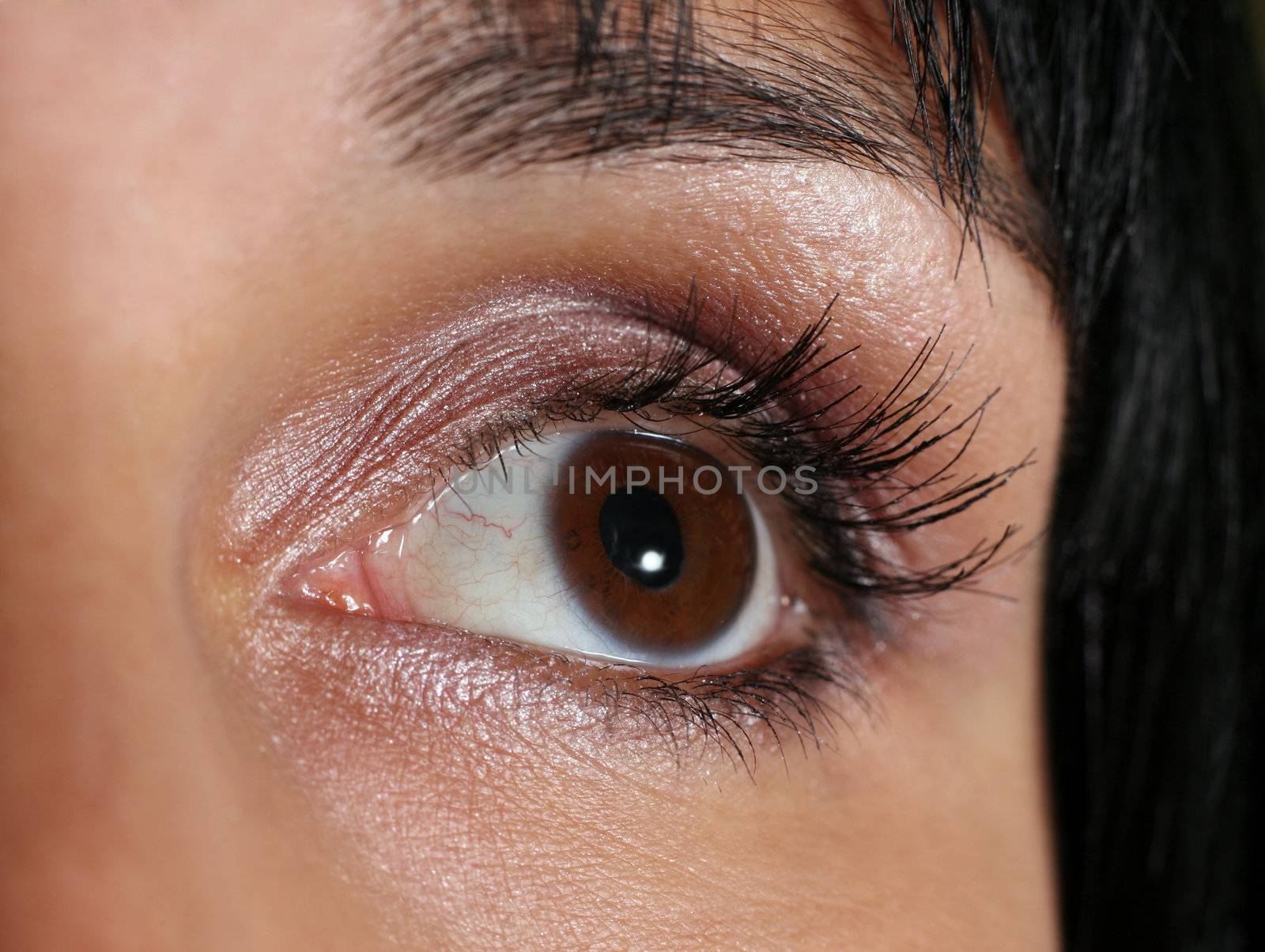 Female eye close-up. At use of a macro-ring