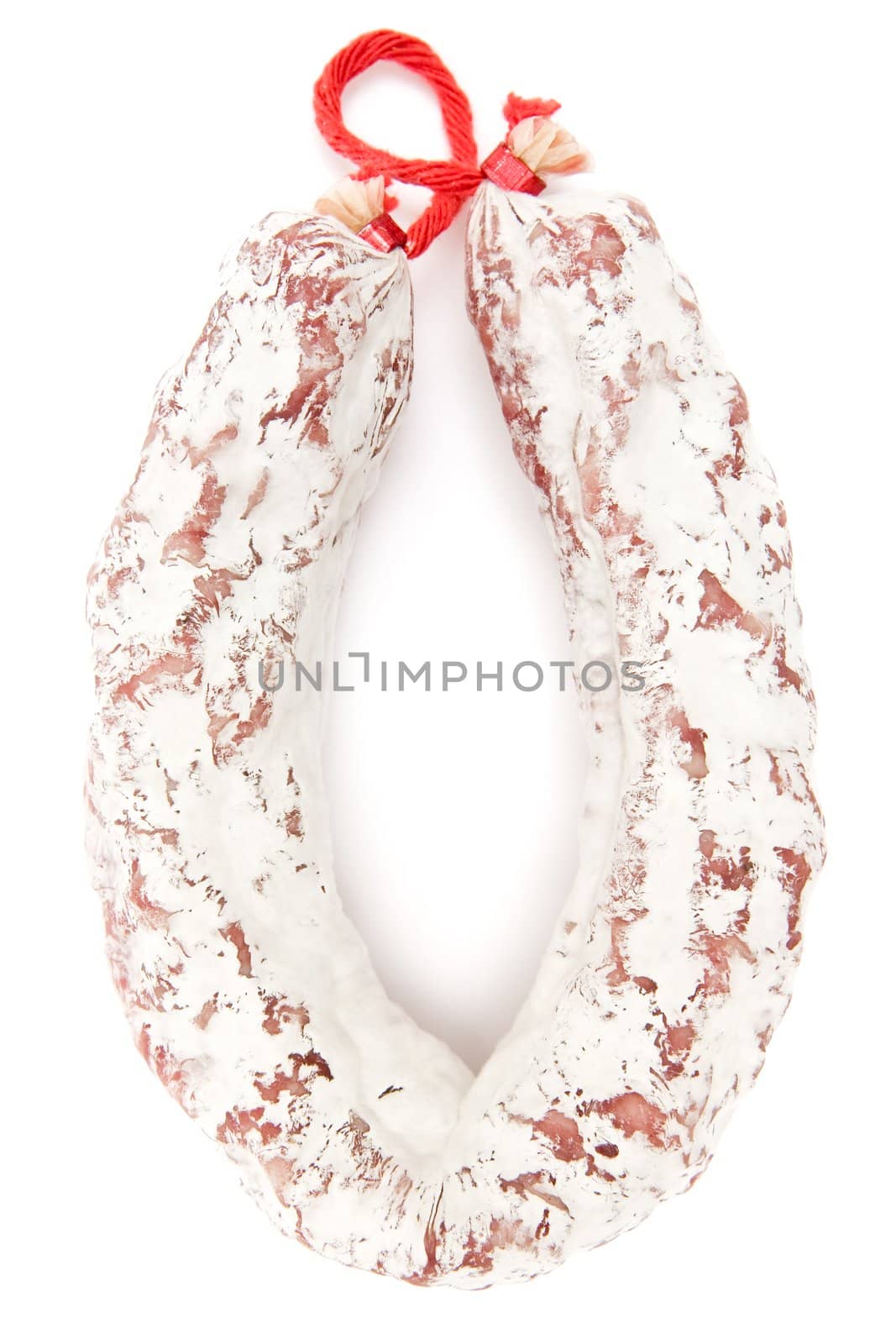 French gourmet salami. White background.