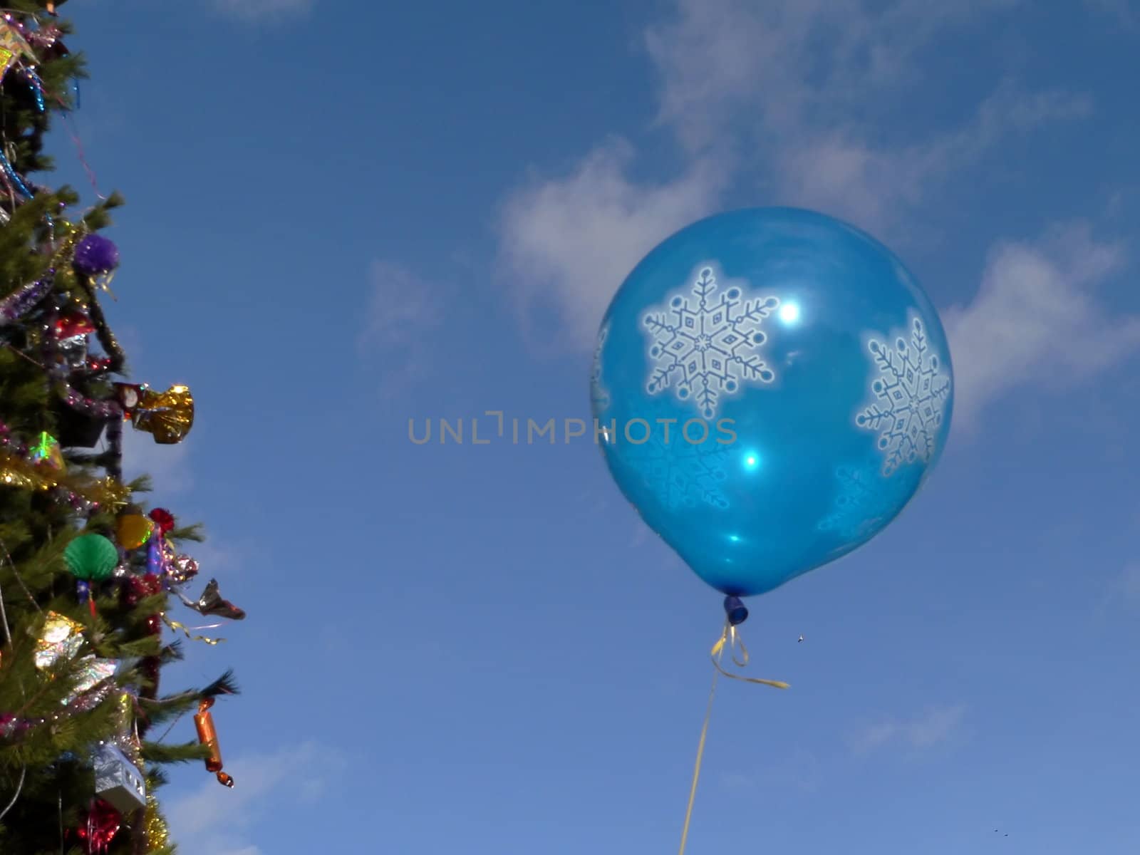 Blue air balloon on the blue sky background