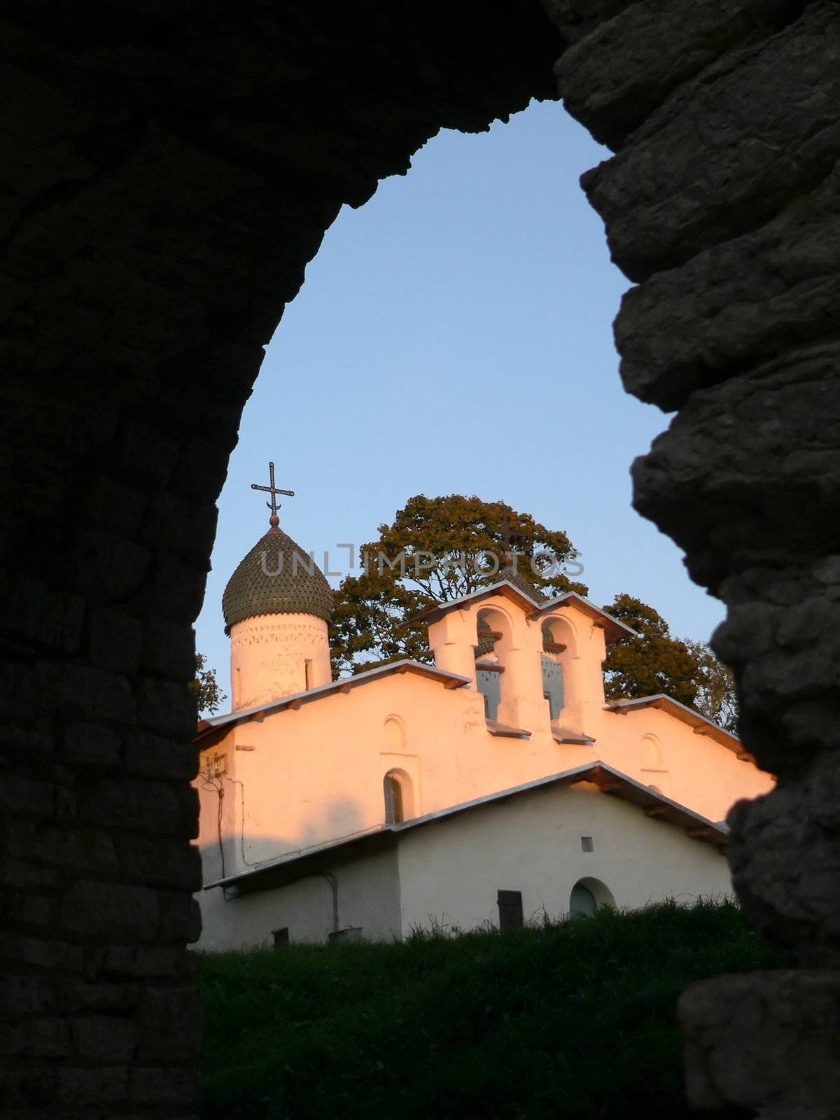 Old-time russian church on sundown
