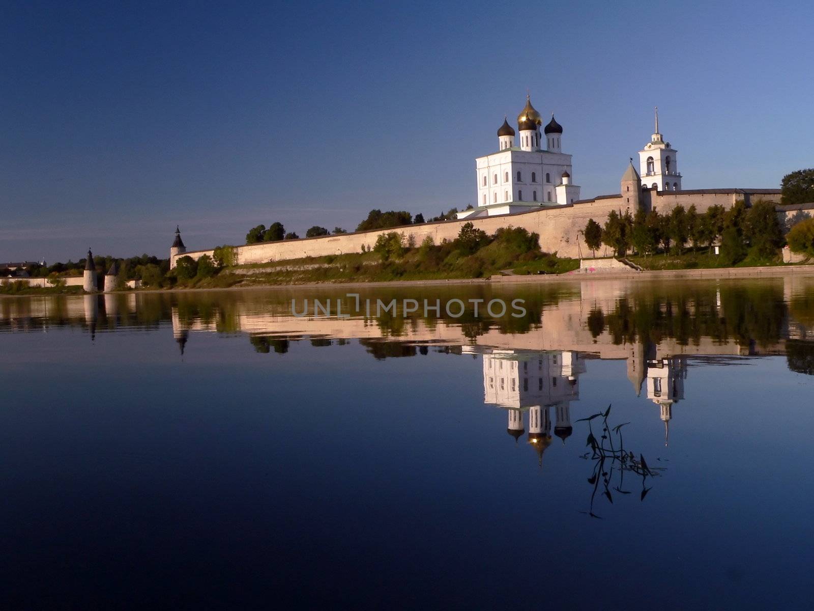 Kremlin of Pskov on river. Russia.