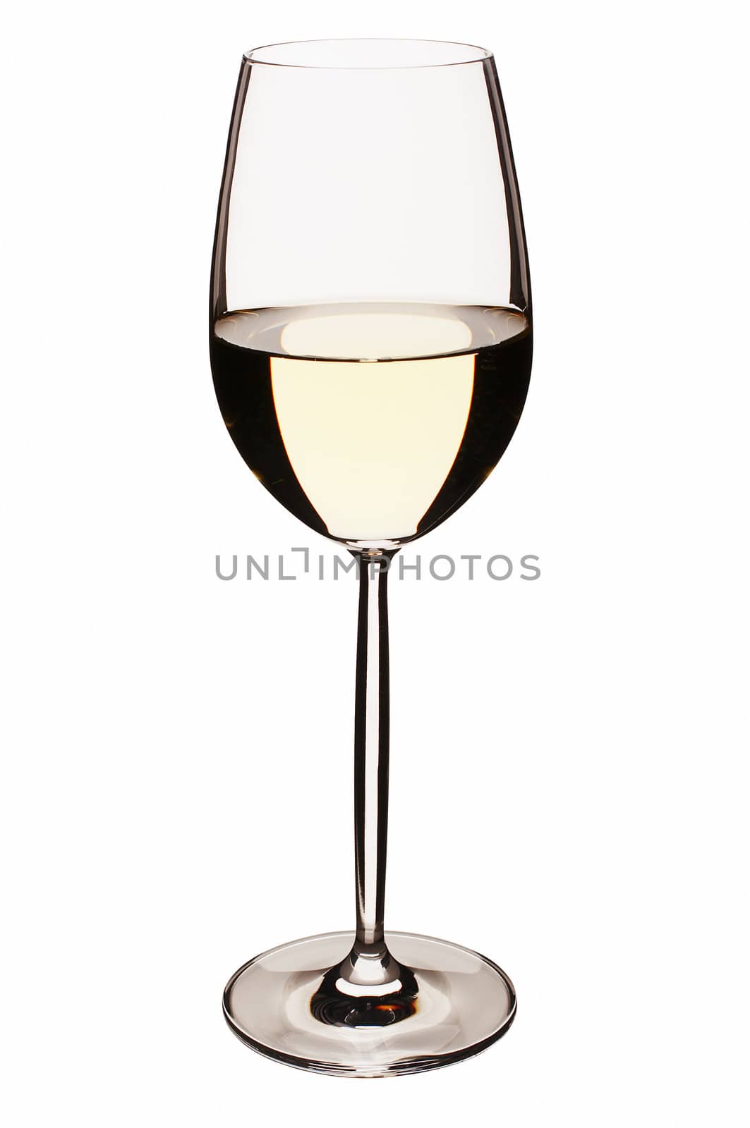 Close-up of a isolated white wine glass on white bacground