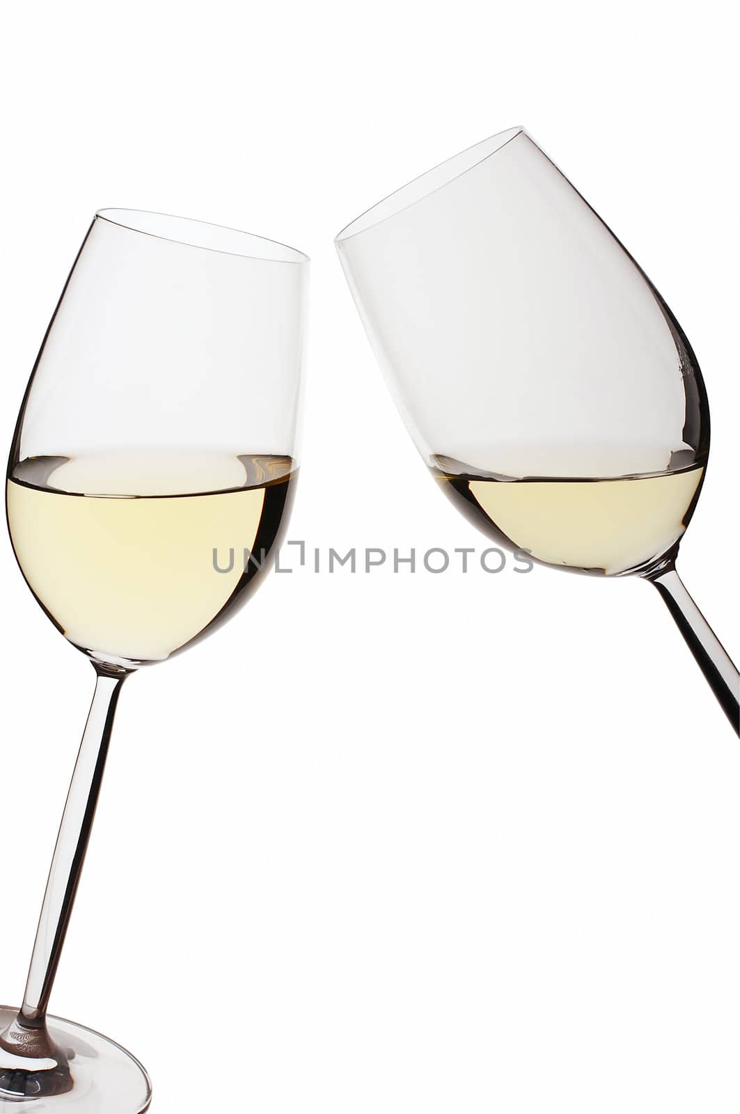 Pair of isolated white wine glasses on white bacground