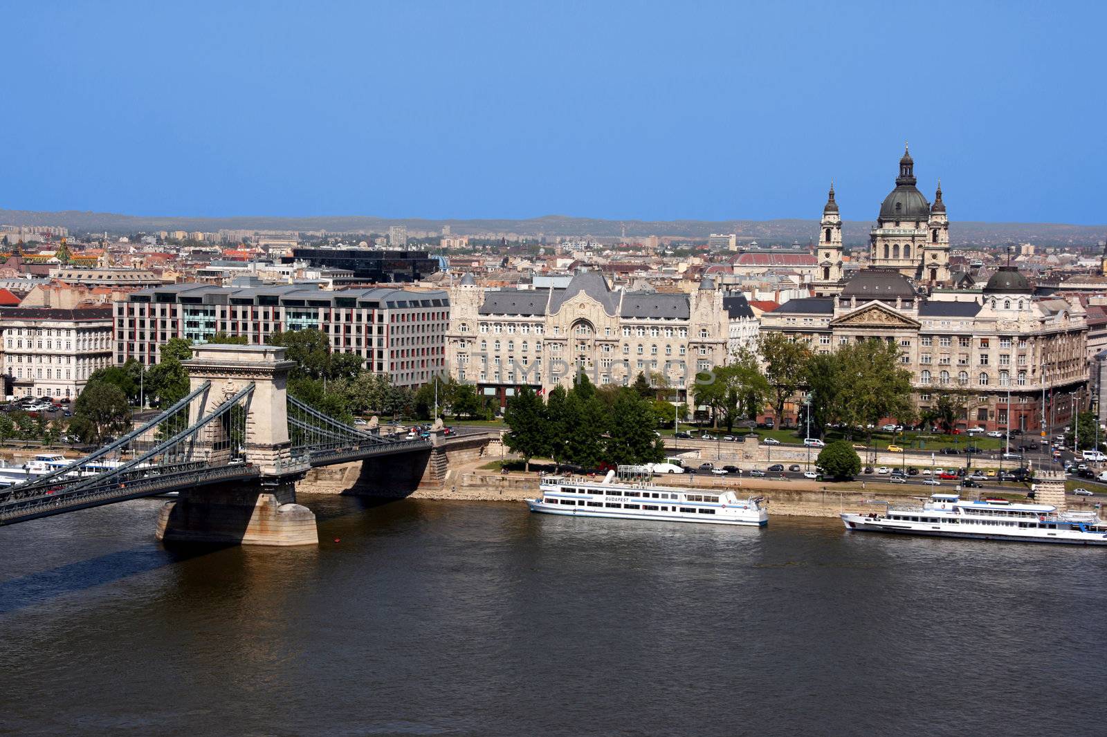 Danube, Chain Bridge and Budapest view by tupungato