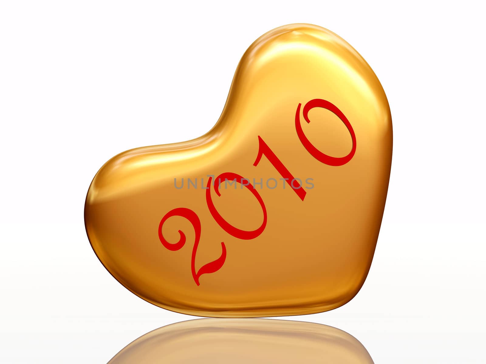 3d golden heart with numerical 2010 inside
