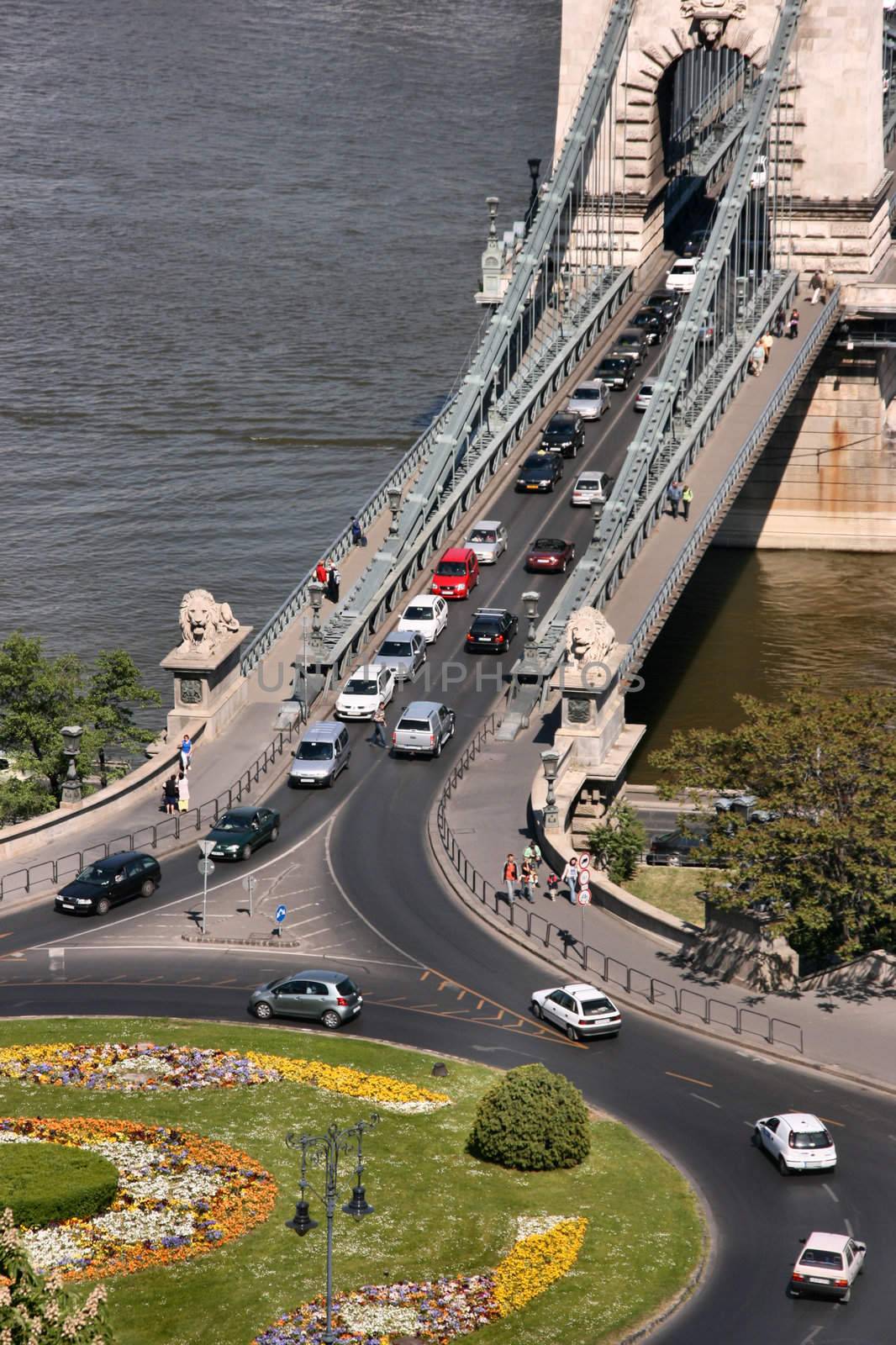 Chain Bridge in Budapest and a roundabout