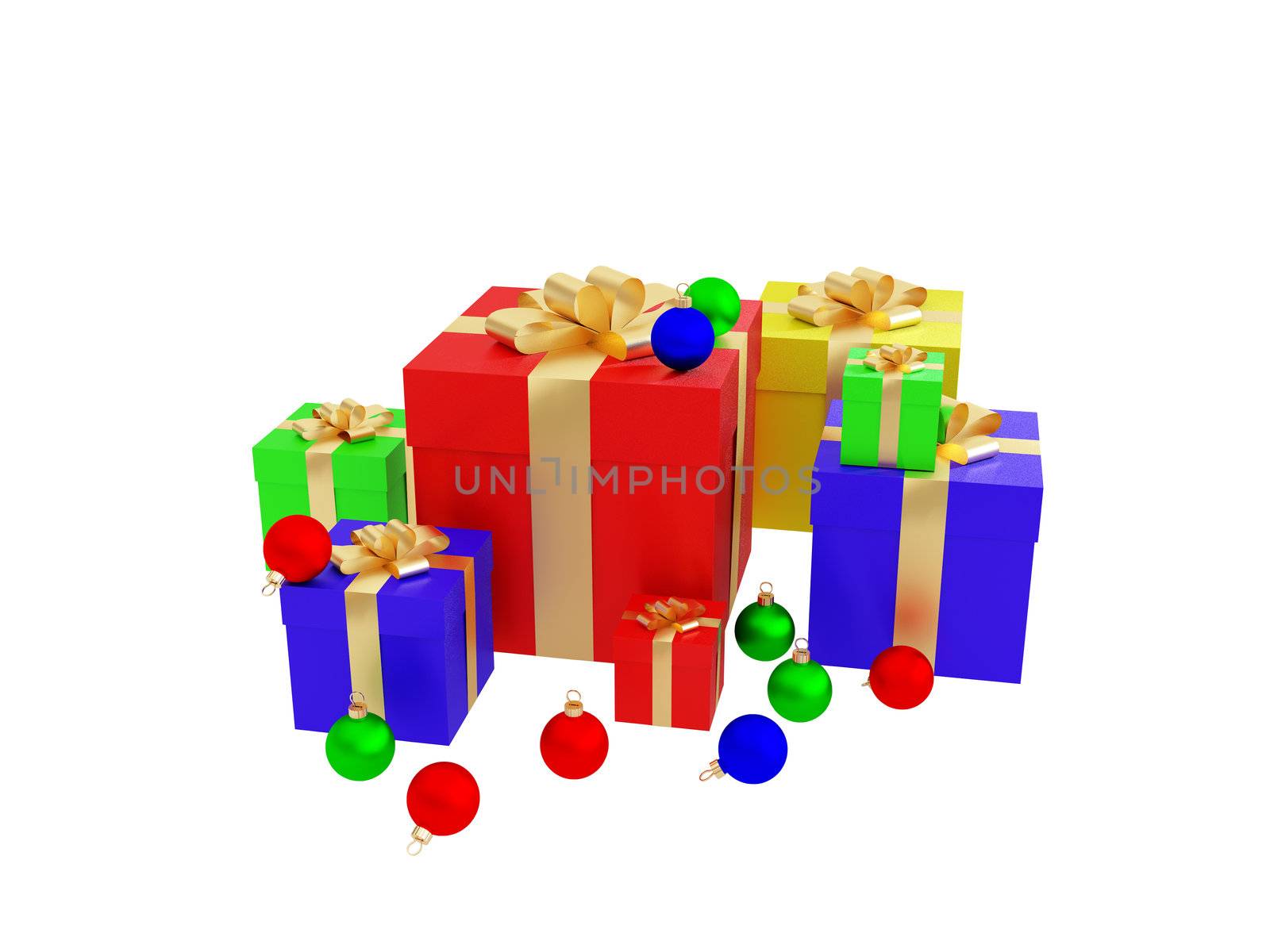 Colourful christmas decoration on a white background.  Work patch from selection. 3d illustration over white backgrounds.