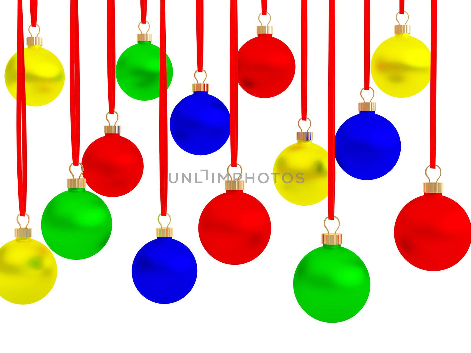 High resolution image christmas balls. Work patch from selection. 3d illustration over white backgrounds.