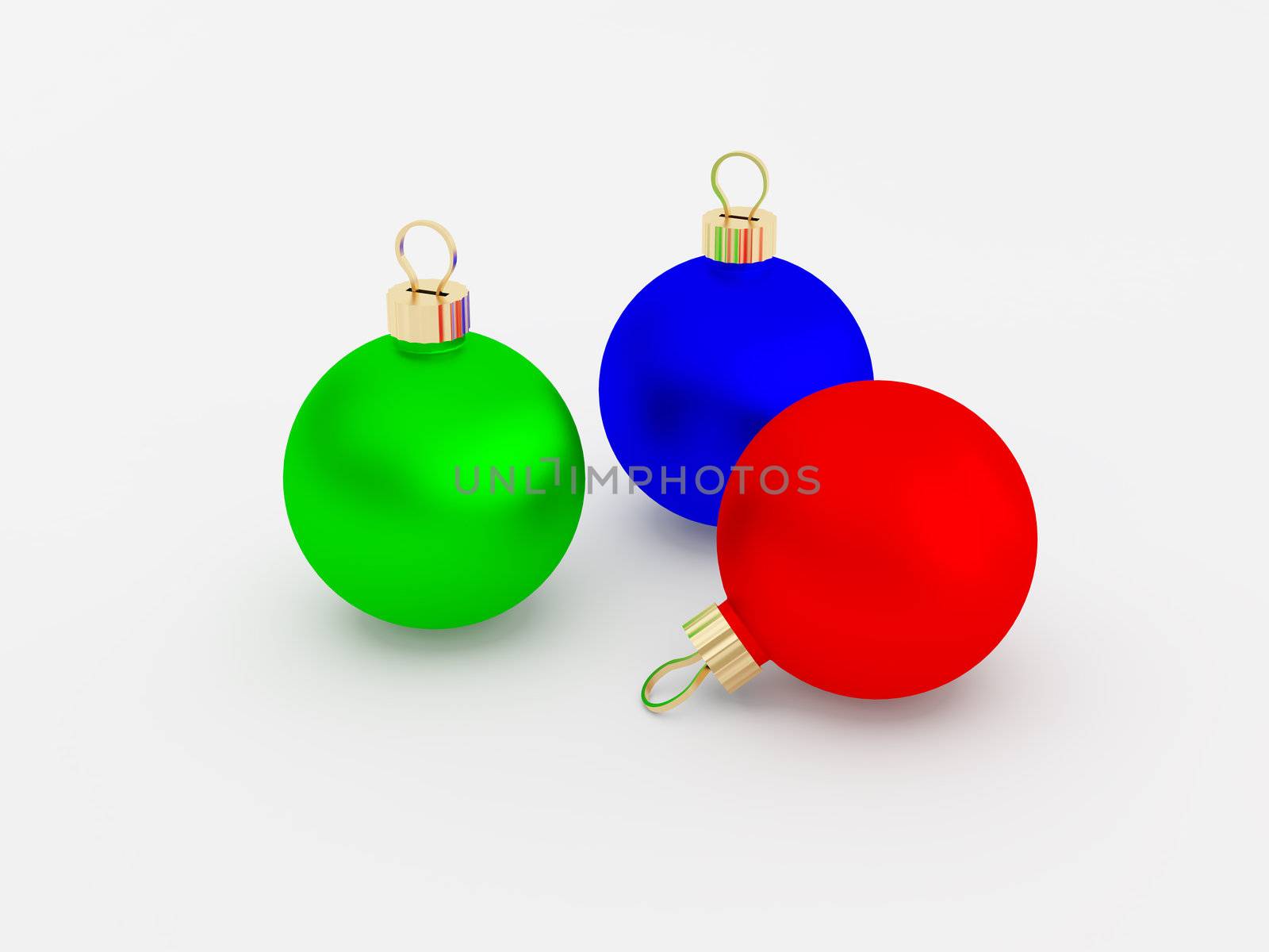High resolution image christmas balls. Work patch from selection. 3d illustration over white backgrounds.