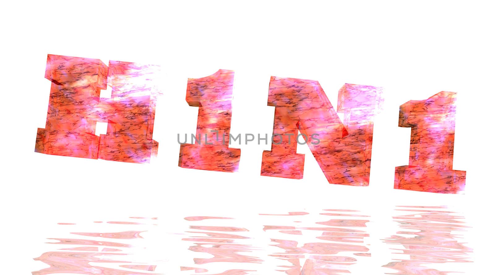 H1N1 virus written in bleached red color and with a little shadow under in white background