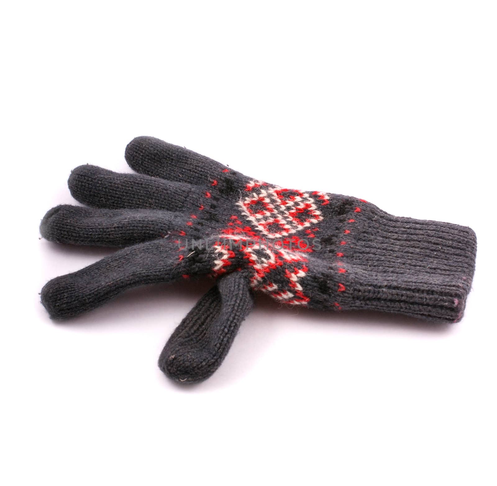 gray glove with red and white ornament on white background