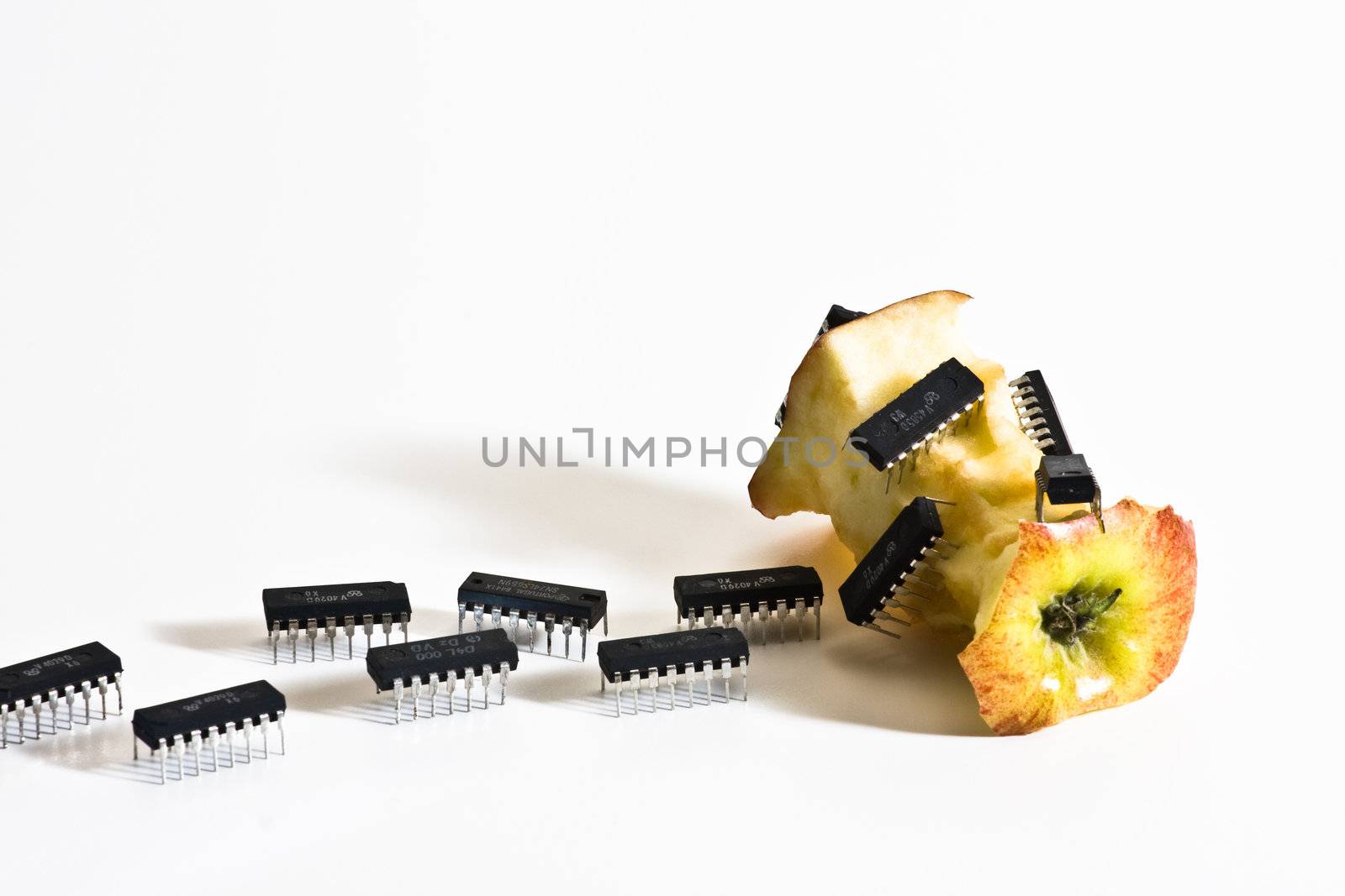 Processor chips eating an apple