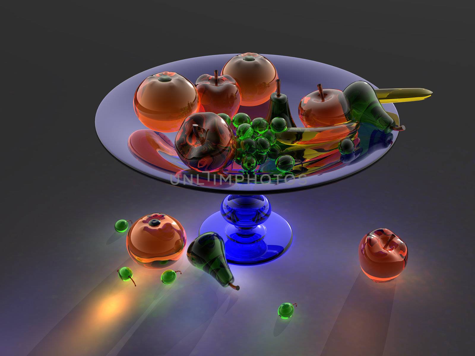 High resolution image still-life. 3d illustration. Delicious fruits composition.