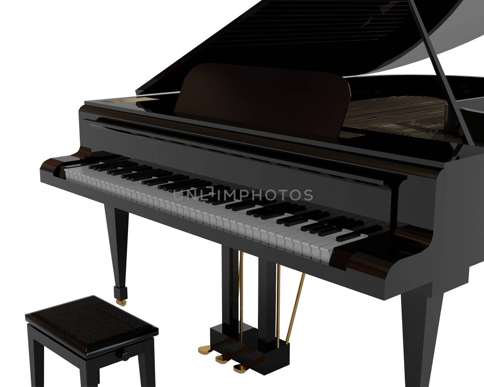 Black piano. High resolution image. 3d illustration.