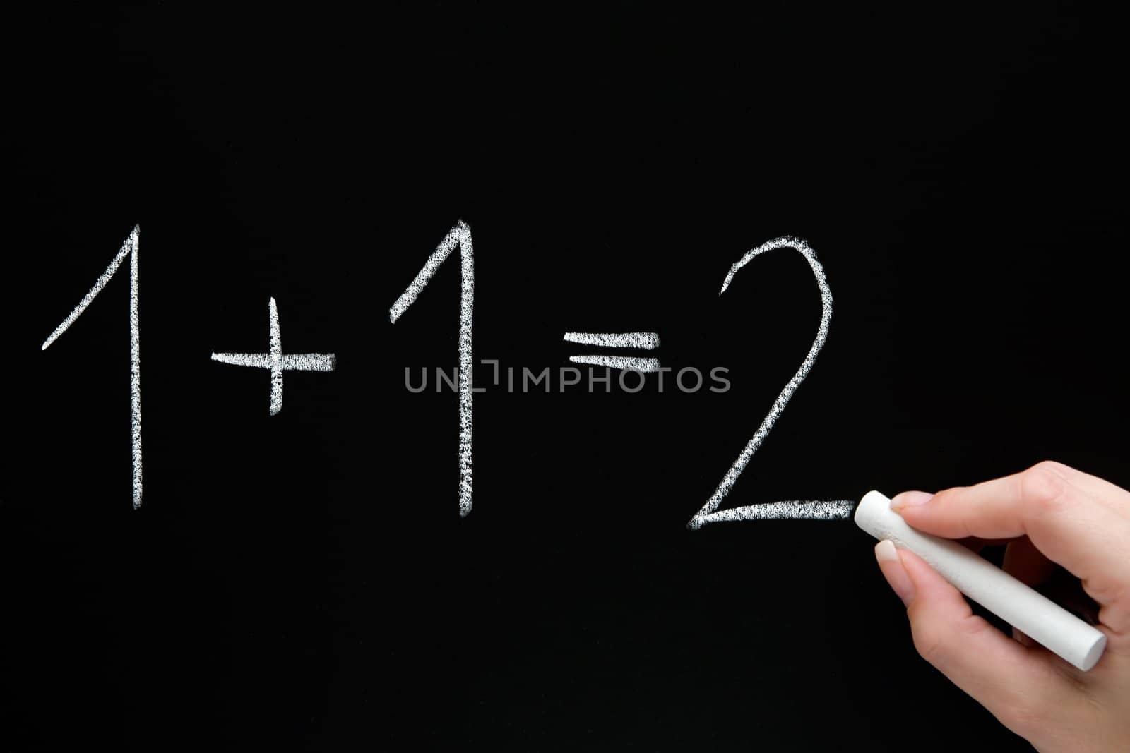 Female teacher writing on a chalkboard.