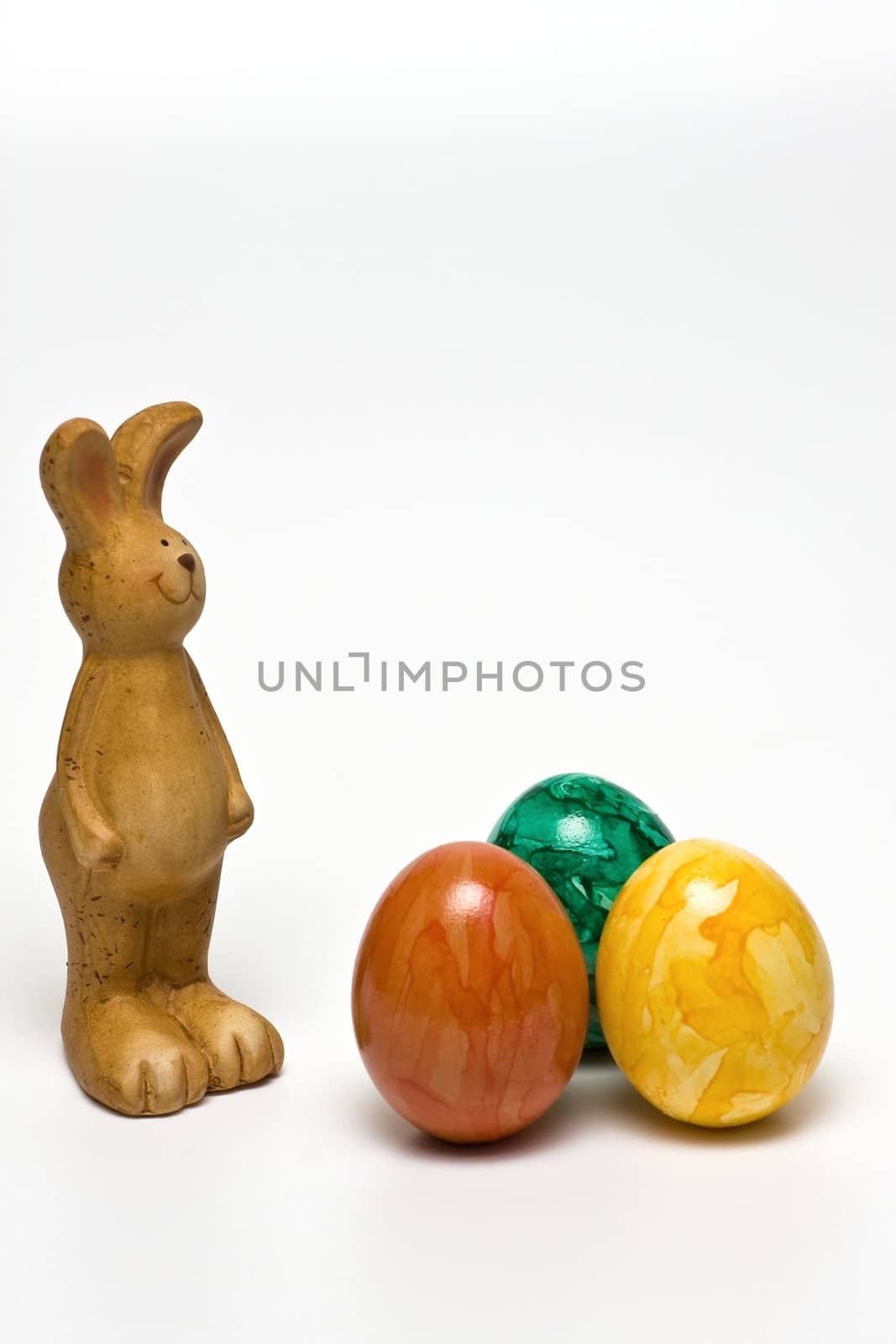 Easter Bunny and eggs on white