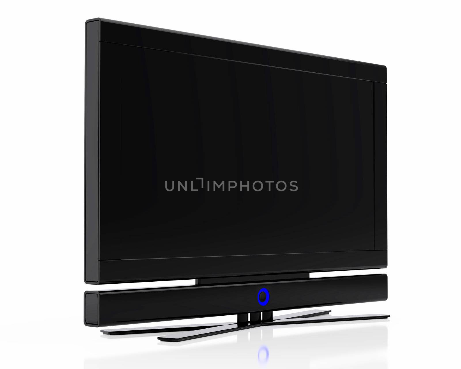 High resolution image black plasma TV. 3d illustration over  white backgrounds.