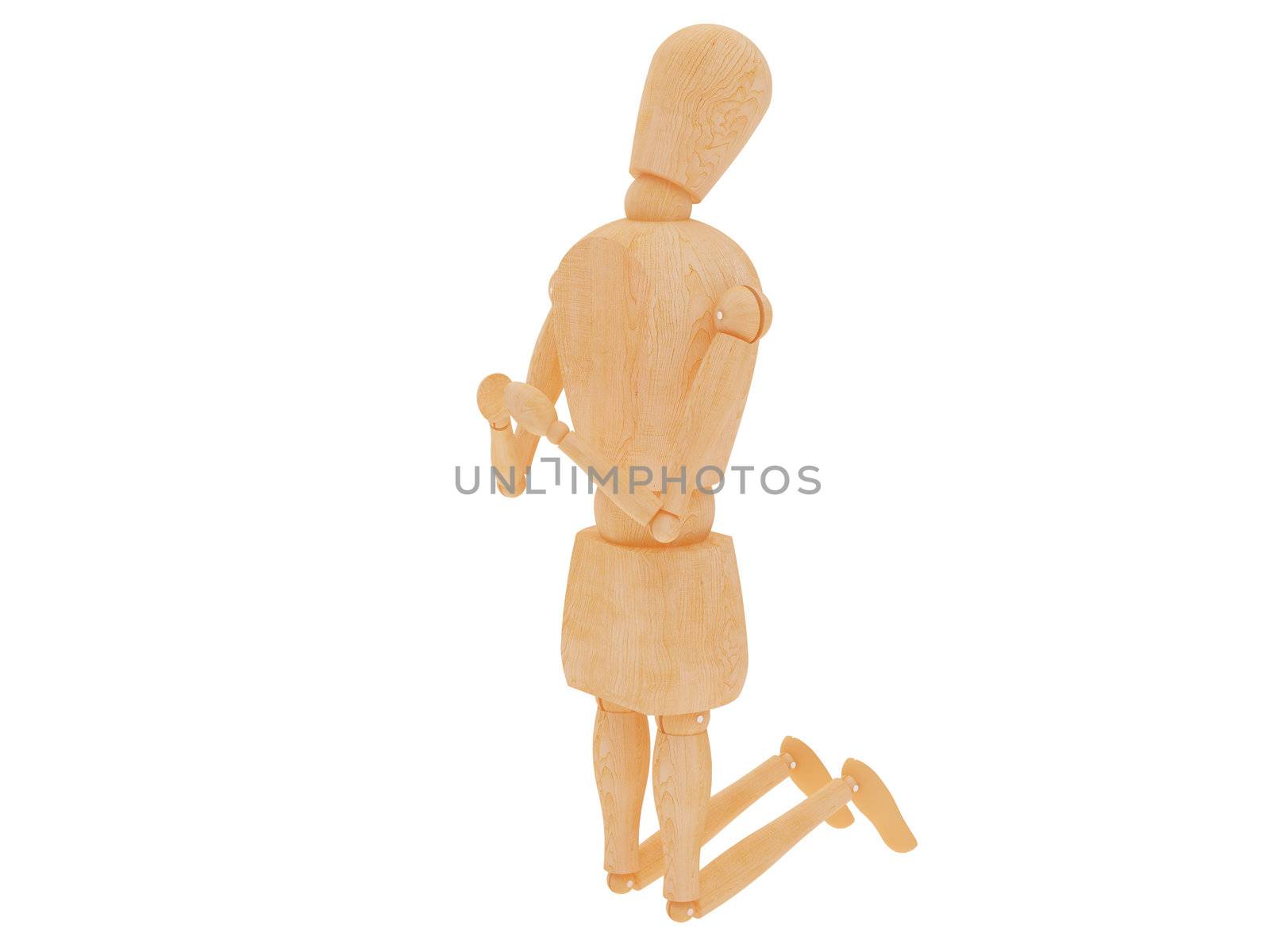 High resolution image wooden man. 3d illustration over  white backgrounds.