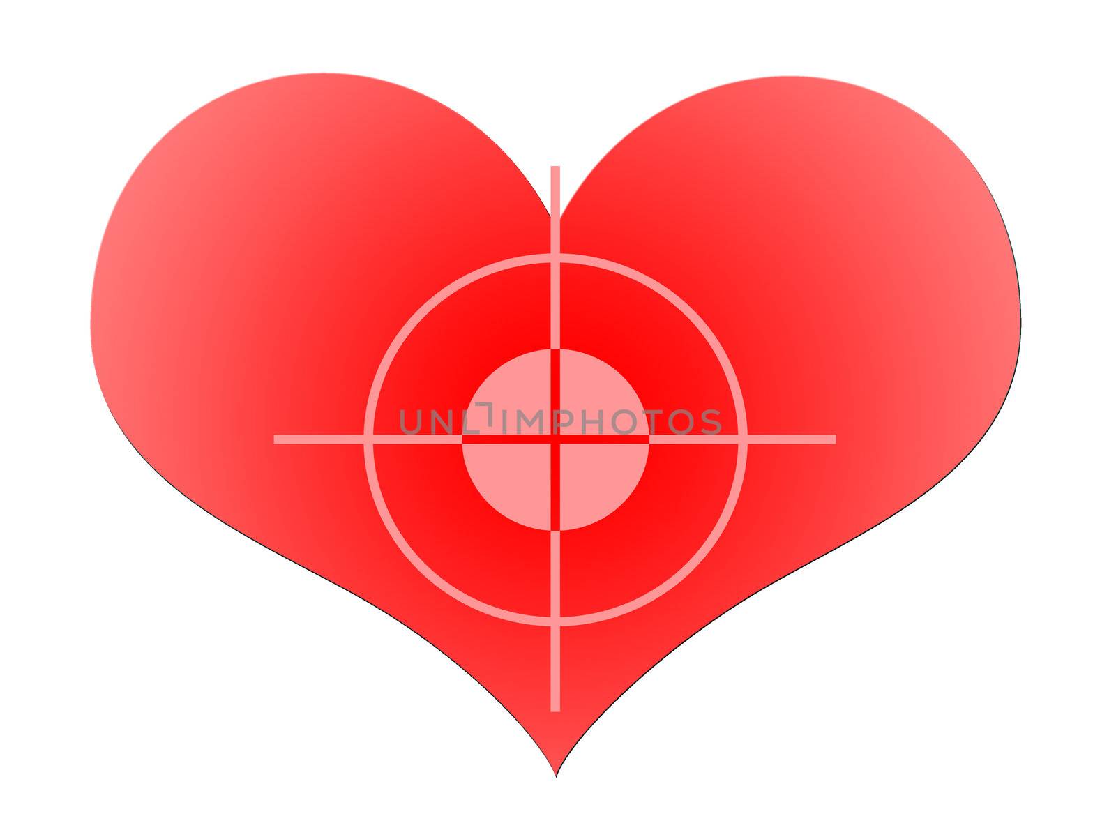 The Target At The Big Red Heart over White Background