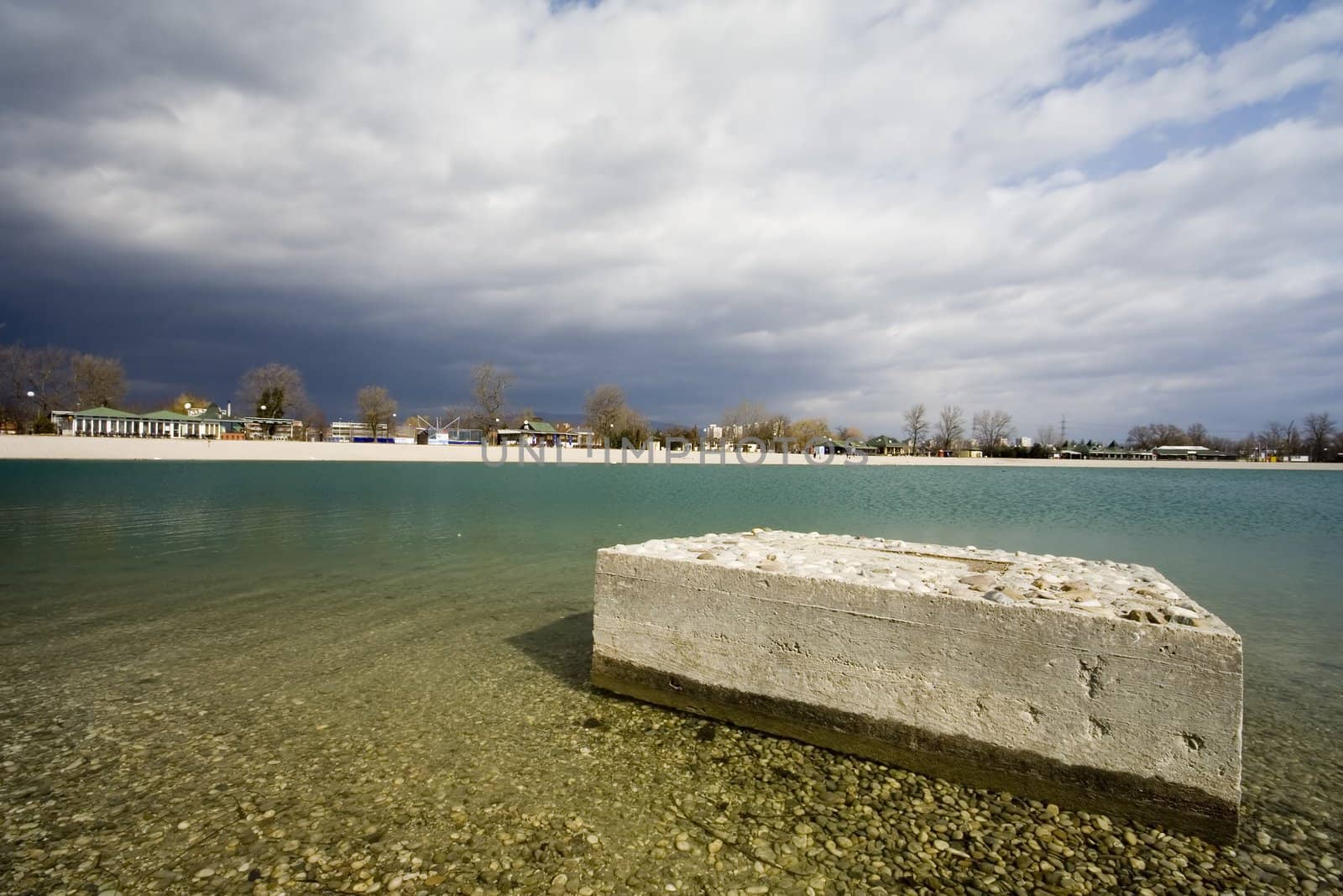 Concrete block in the lake