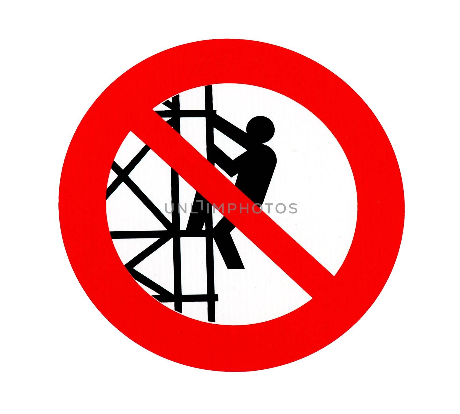 No climbing sign - forbiddance symbol over white