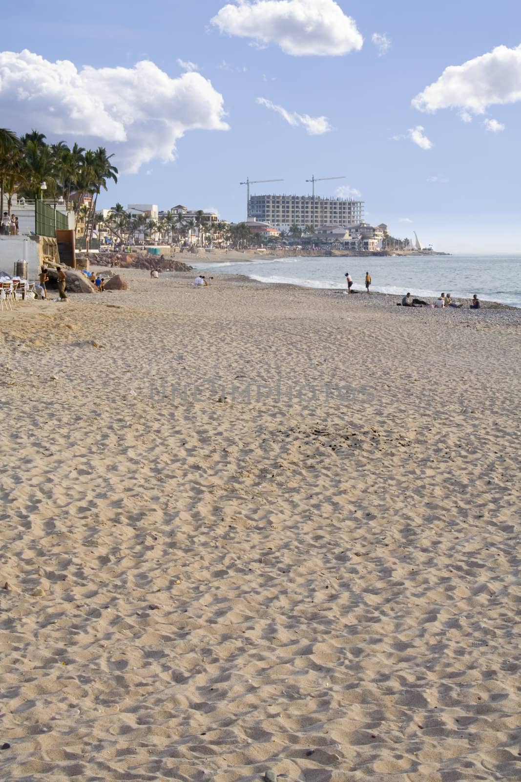 Beach in mexico with hotel construction