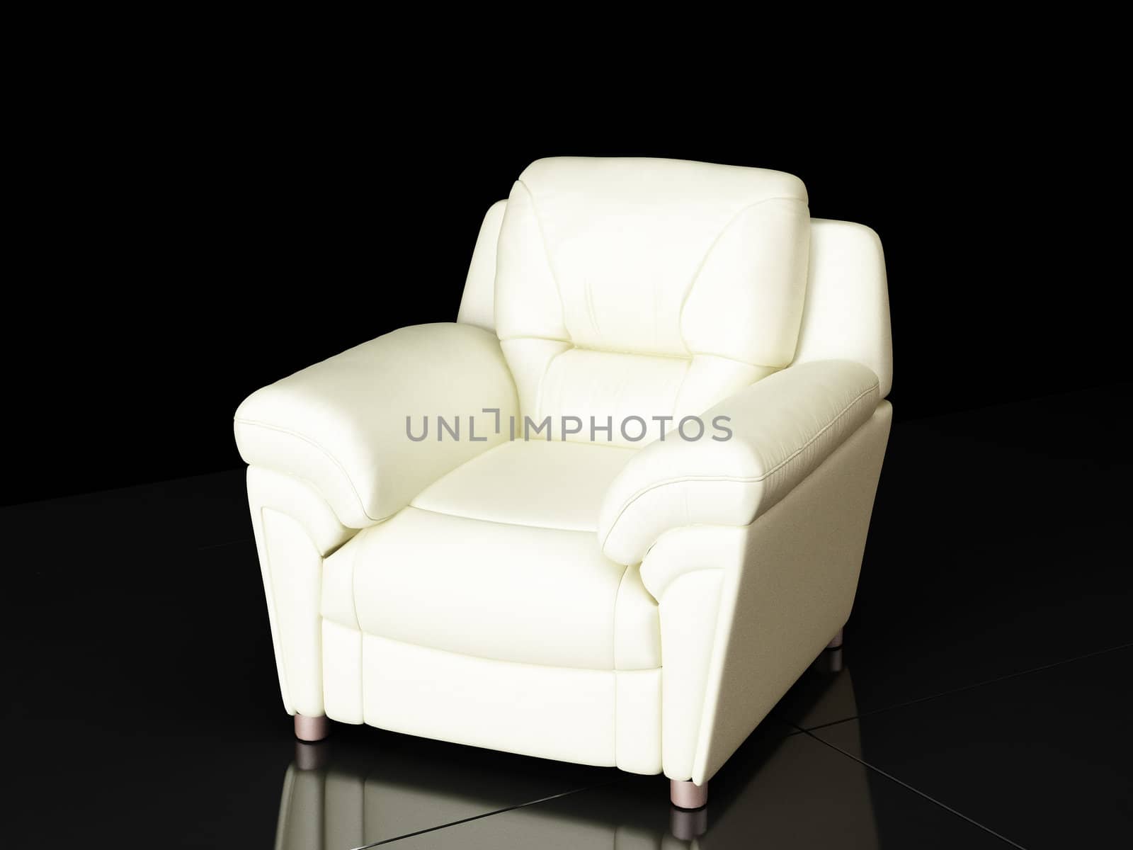 White armchair on a black background by rook