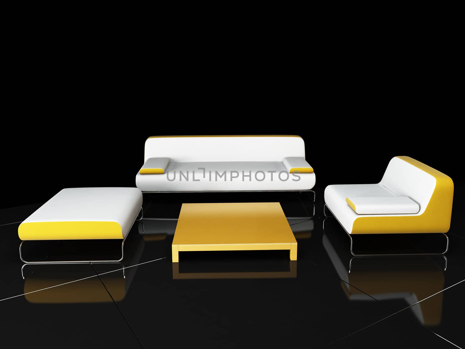High resolution image white furniture. 3d illustration.  Black background.