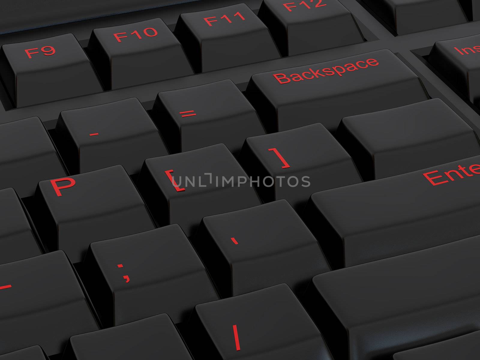 High resolution image black keyboard. 3d illustration over  white backgrounds.