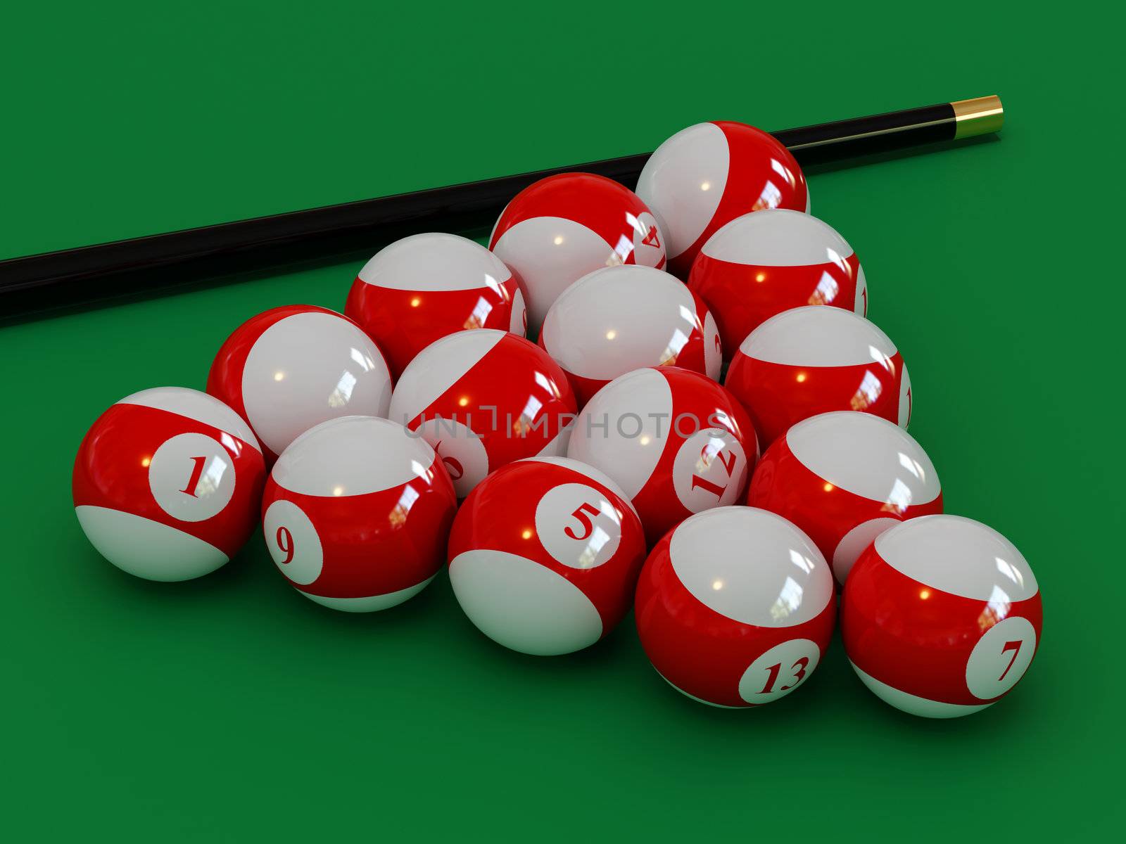 High resolution image billiard table. 3d illustration. Green background.