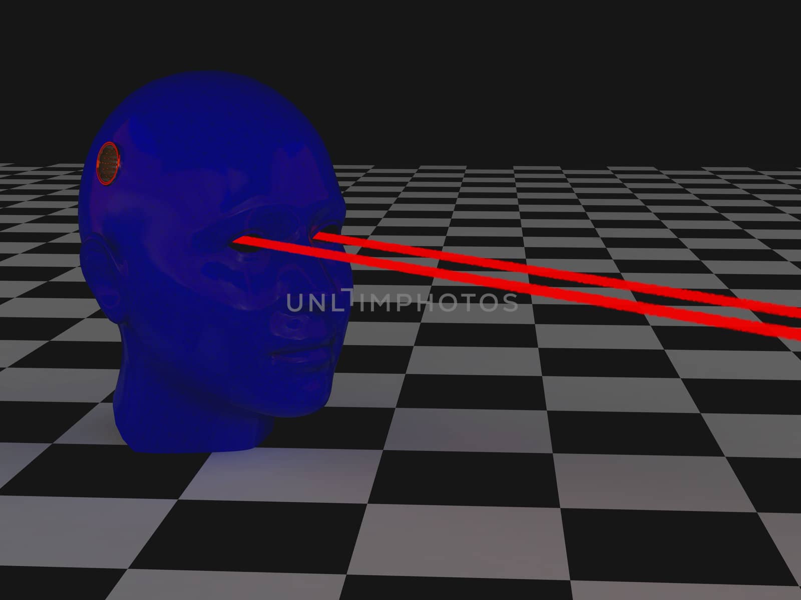 High resolution image head. 3d illustration. The head shoots the laser.