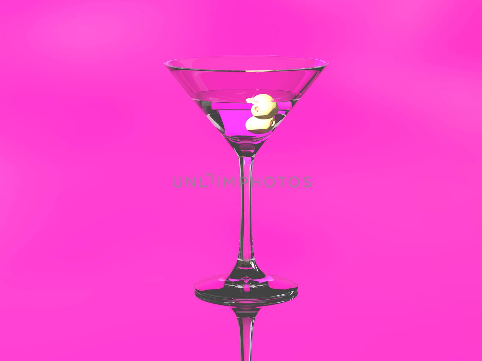 High resolution image glass of martini. 3d illustration. Martini glass on table in purple light
