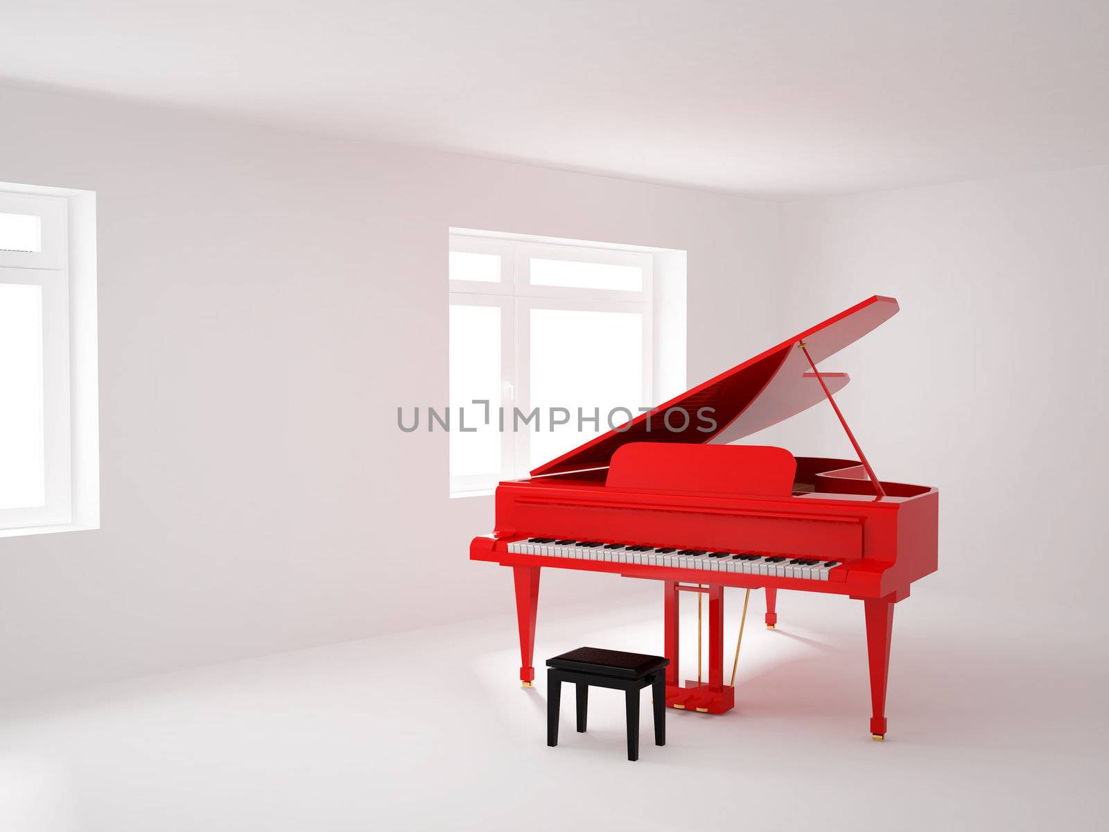 High resolution image 3d room with a grand piano. 3d illustration. 