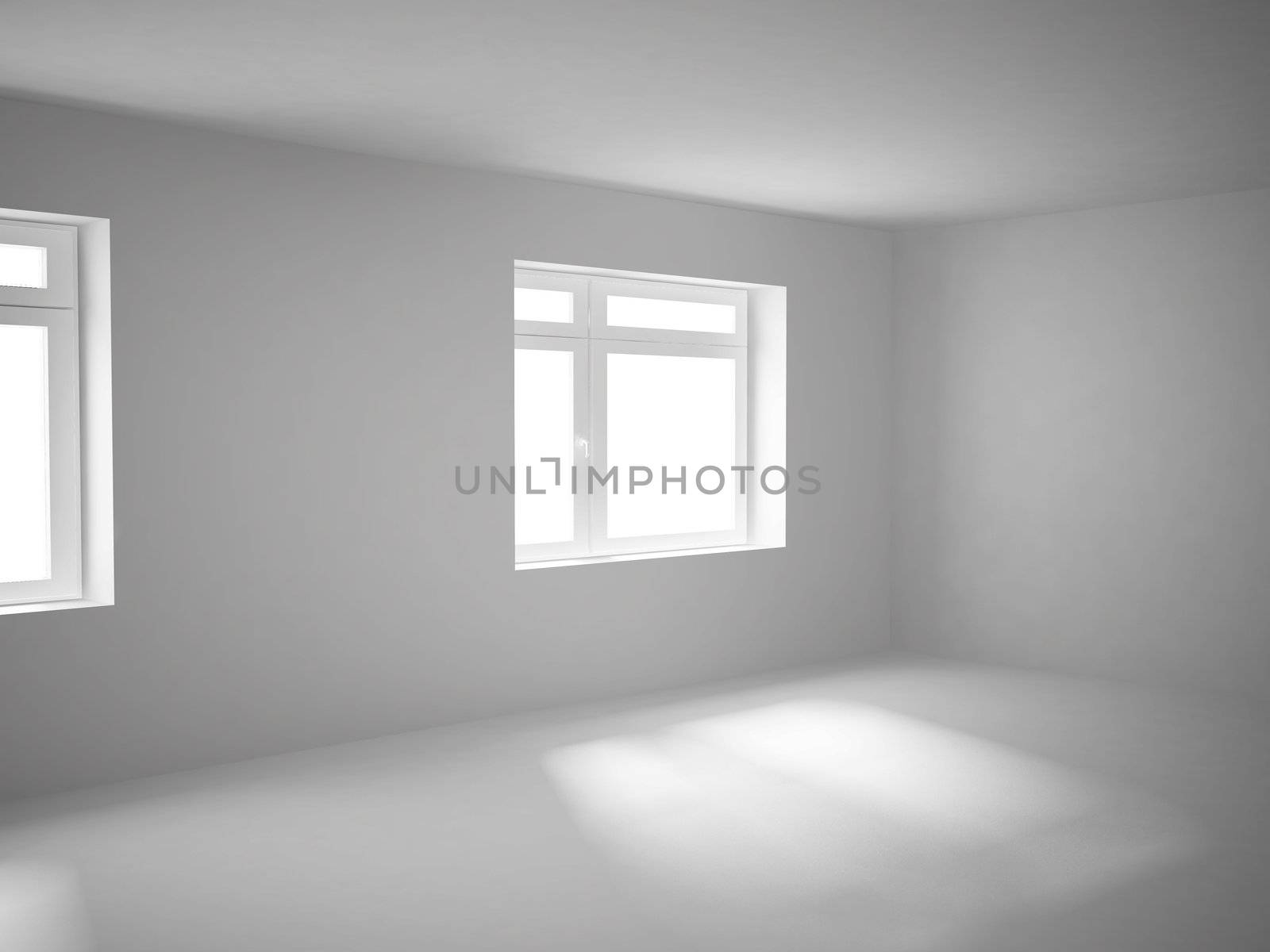 High resolution image interior. 3d illustration. The white, shined room.